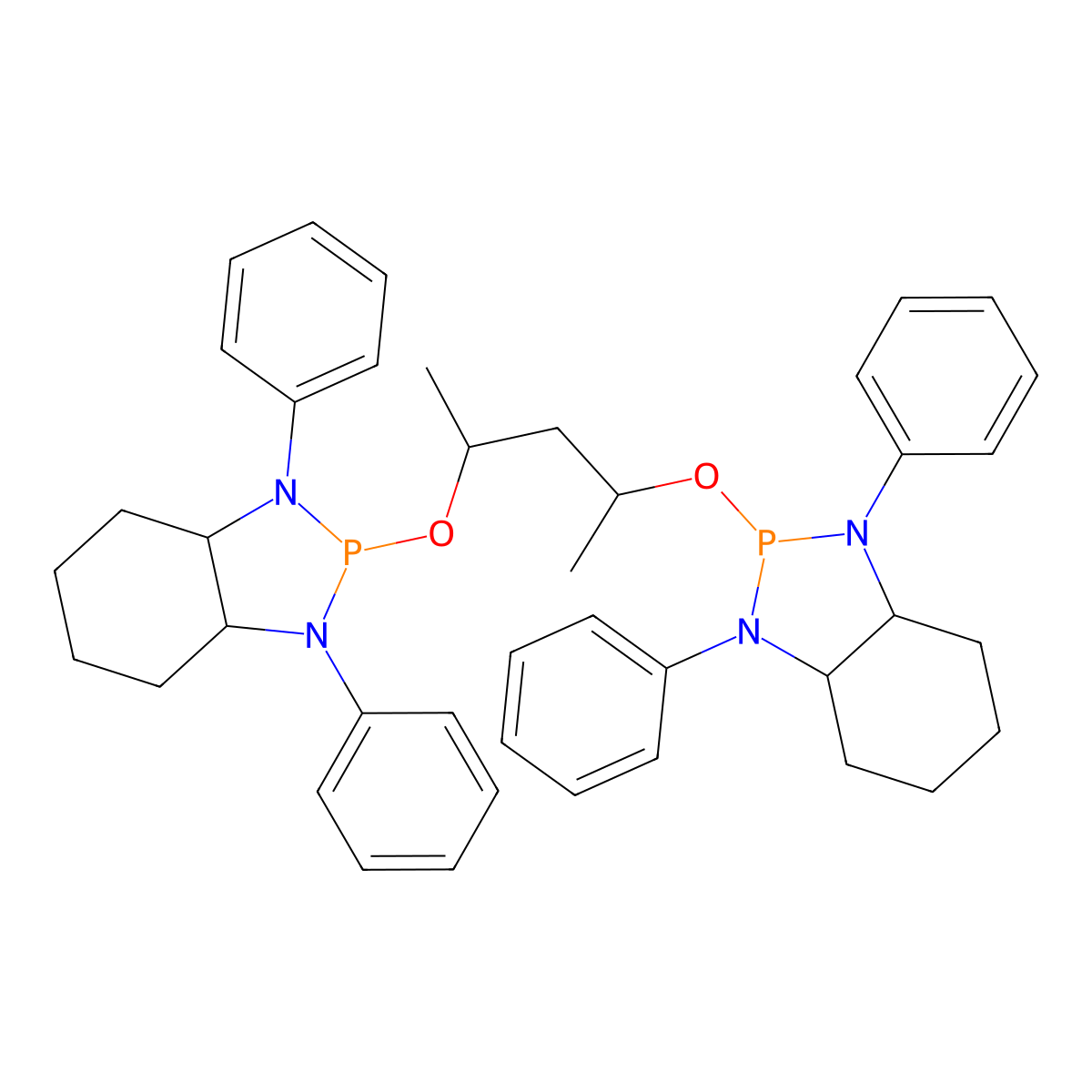 (3AS,3'aS,7aS,7'aS)-2,2'-[[(1R,3R)-1,3-Dimethyl-1,3-propanediyl]bis(oxy)]bis[octahydro-1,3-diphenyl-1H-1,3,2-benzodiazaphosphole] molecular structure, CAS 1384535-76-5