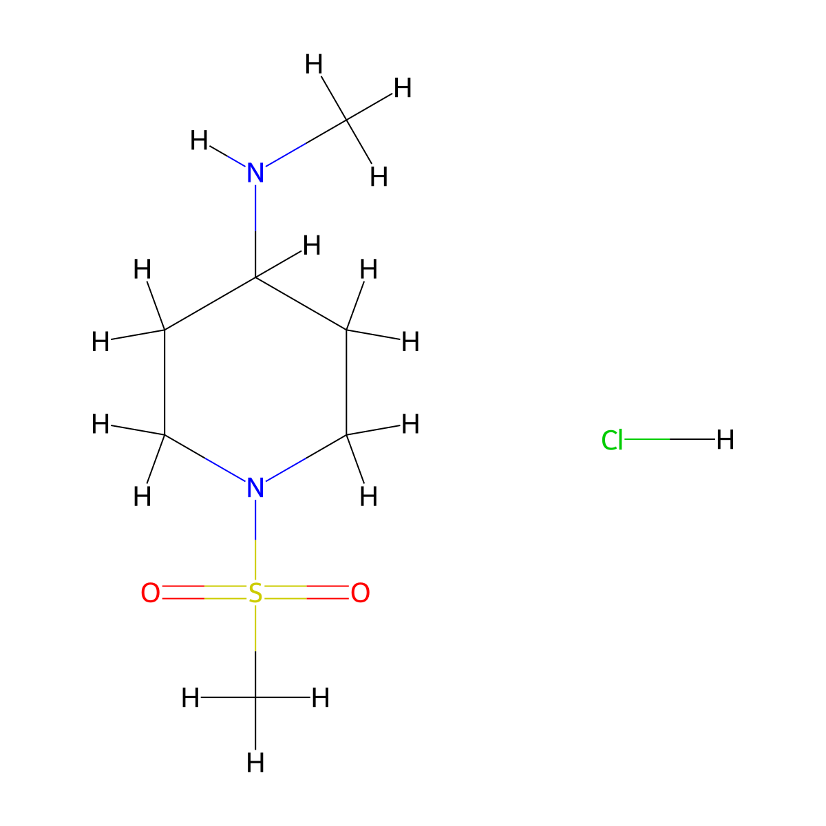 1-methanesulfonyl-N-methylpiperidin-4-amine hydrochloride molecular structure, CAS 1384565-00-7