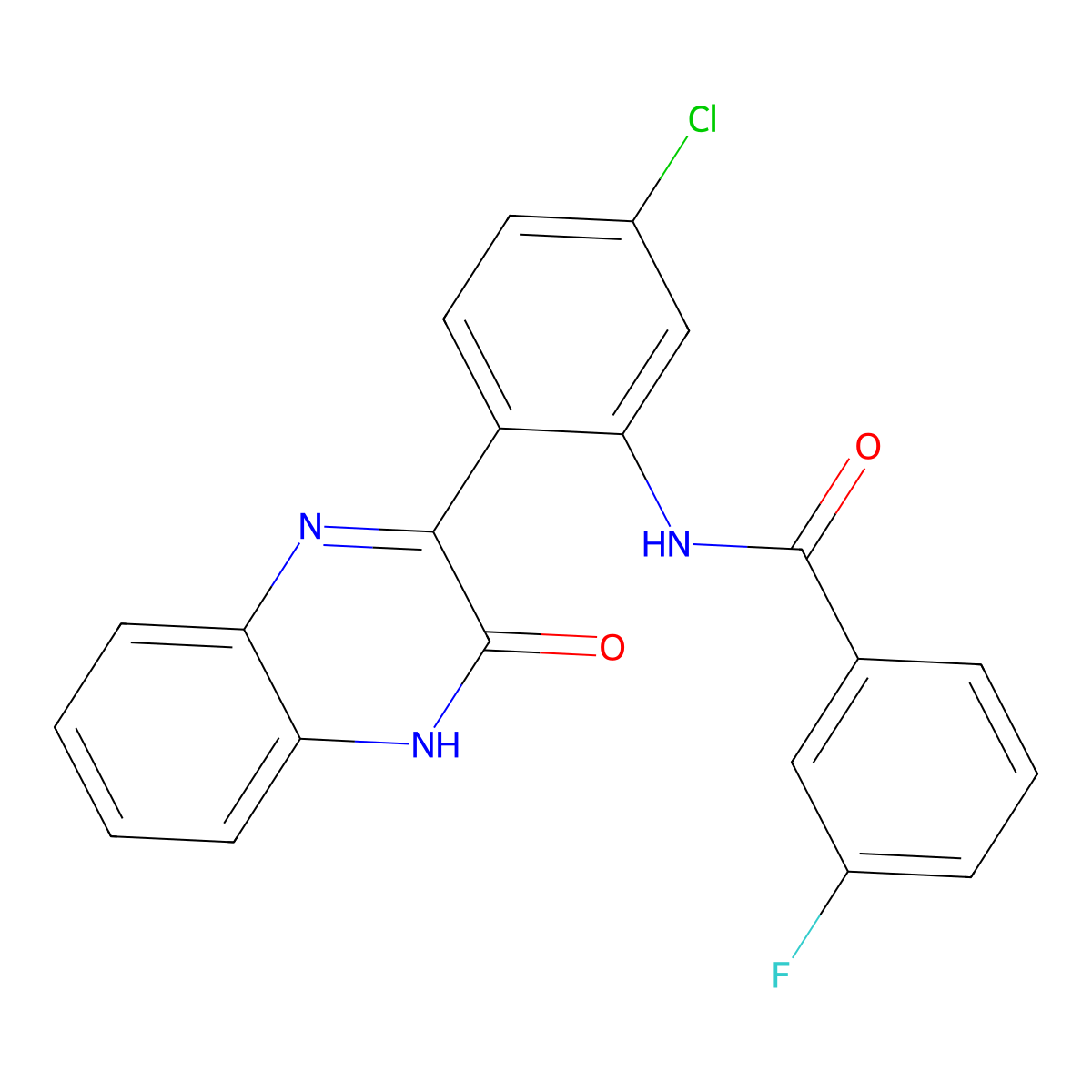 N-(5-chloro-2-(3-oxo-3,4-dihydroquinoxalin-2-yl)phenyl)-3-fluorobenzamide molecular structure, CAS 1384586-76-8