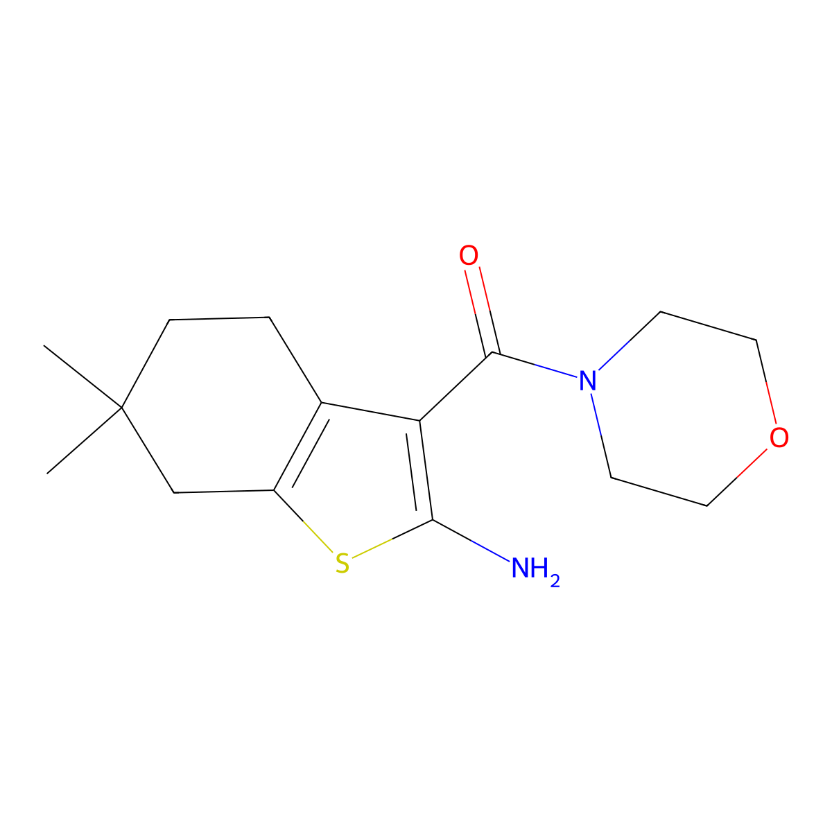 6,6-Dimethyl-3-(morpholine-4-carbonyl)-4,5,6,7-tetrahydro-1-benzothiophen-2-amine molecular structure, CAS 1384594-76-6
