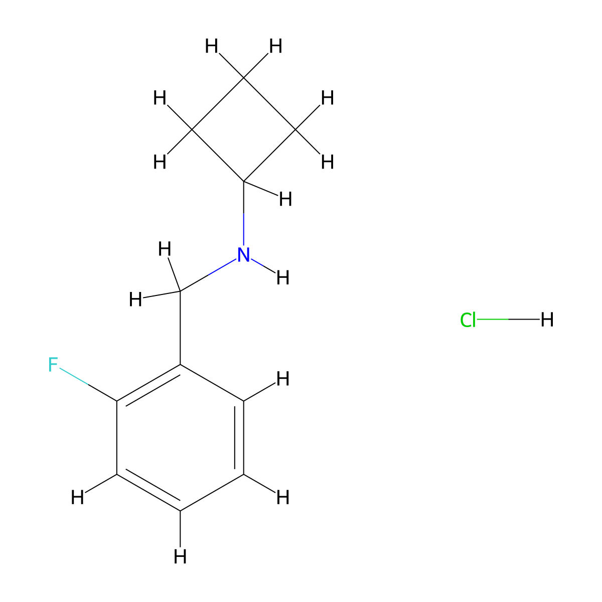 N-[(2-fluorophenyl)methyl]cyclobutanamine hydrochloride molecular structure, CAS 1384657-90-2