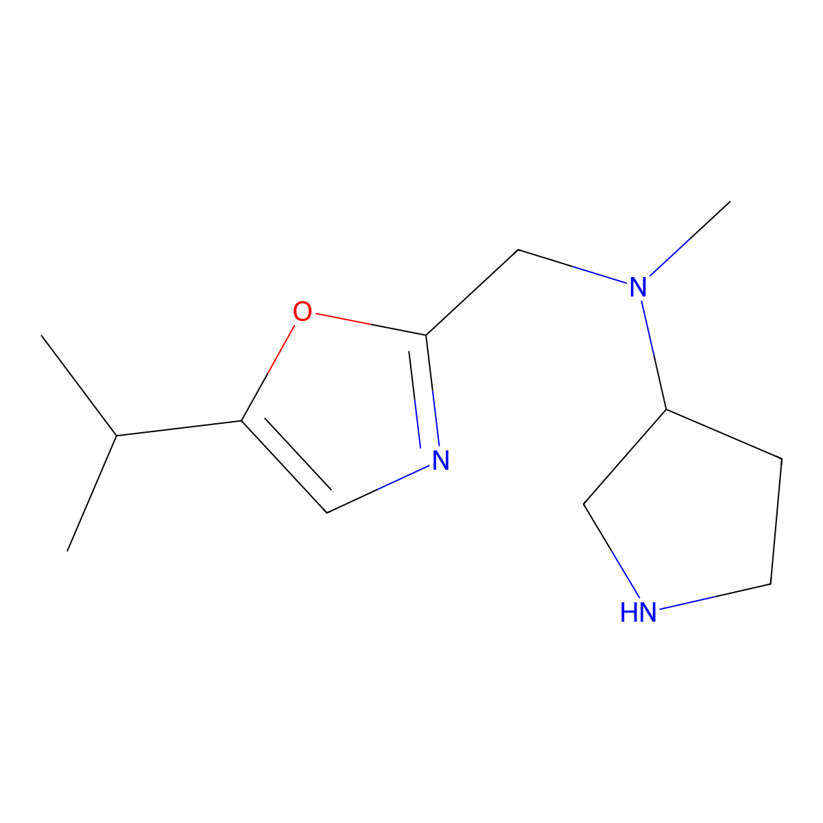 N-methyl-N-{[5-(propan-2-yl)-1,3-oxazol-2-yl]methyl}pyrrolidin-3-amine molecular structure, CAS 1384669-03-7