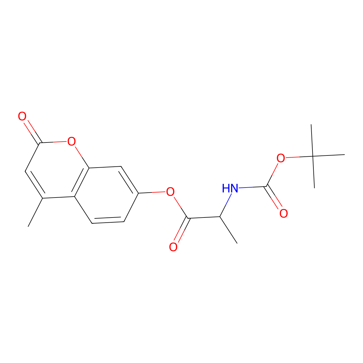 tert-Butyloxycarbonyl-1-alanine 4-methylumbelliferyl ester molecular structure, CAS 138474-38-1