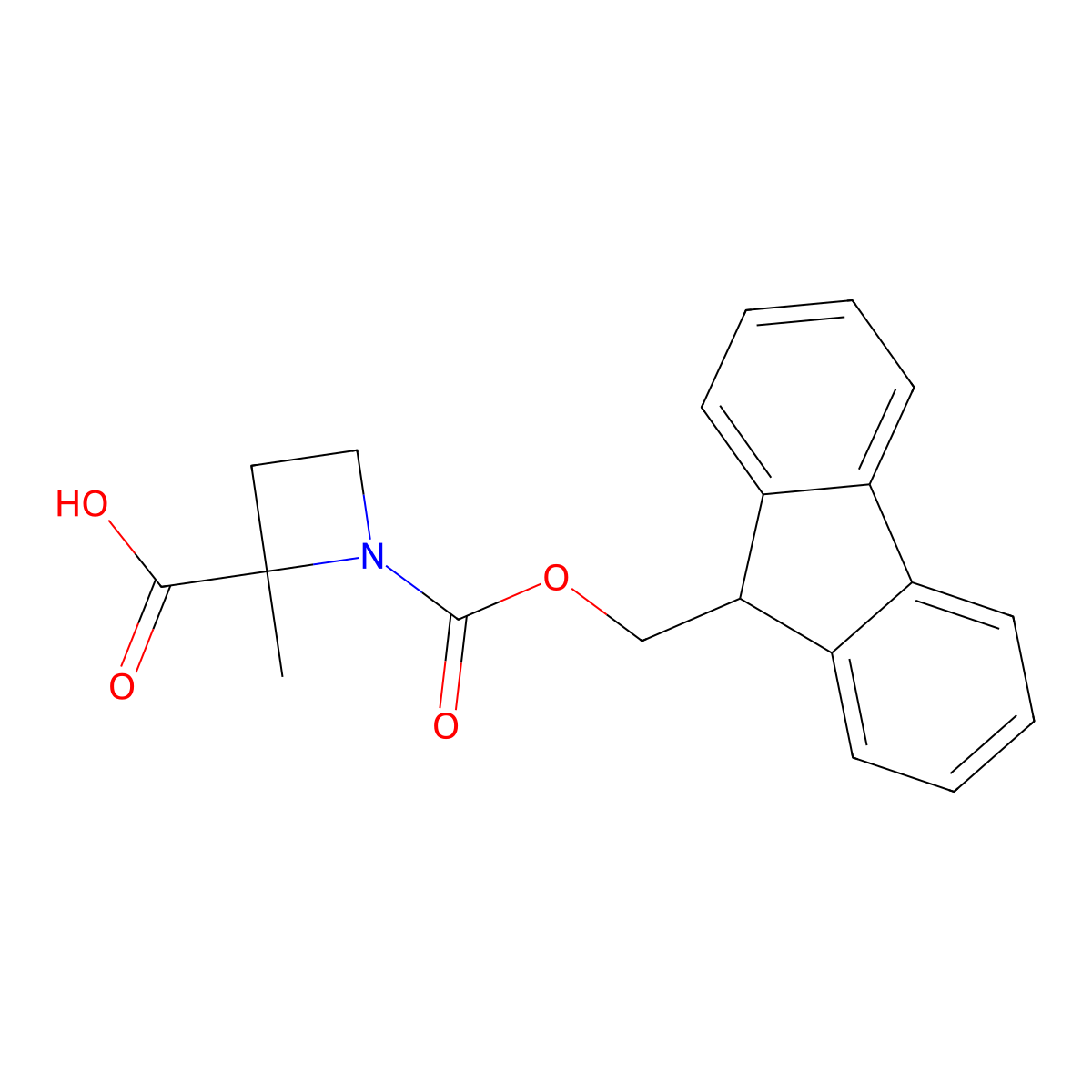 (S)-1-(((9H-fluoren-9-yl)methoxy)carbonyl)-2-methylazetidine-2-carboxylic acid molecular structure, CAS 1384745-40-7