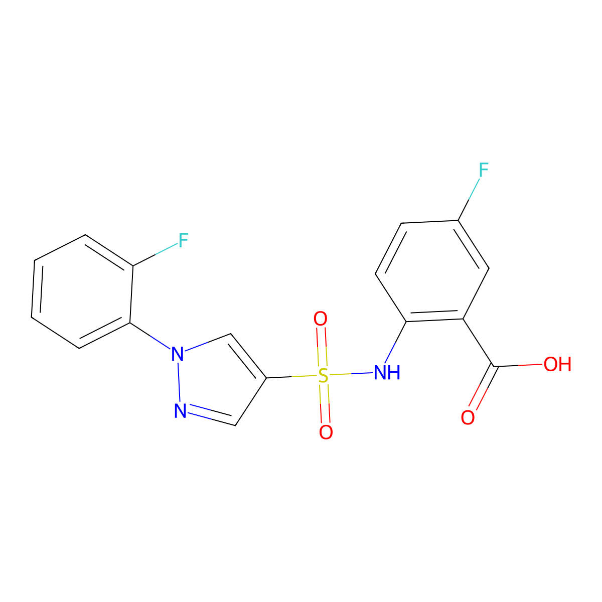 5-fluoro-2-[1-(2-fluorophenyl)-1H-pyrazole-4-sulfonamido]benzoic acid molecular structure, CAS 1384809-01-1