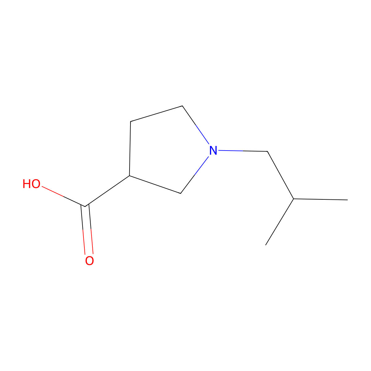 1-Isobutylpyrrolidine-3-carboxylic acid molecular structure, CAS 1384829-53-1