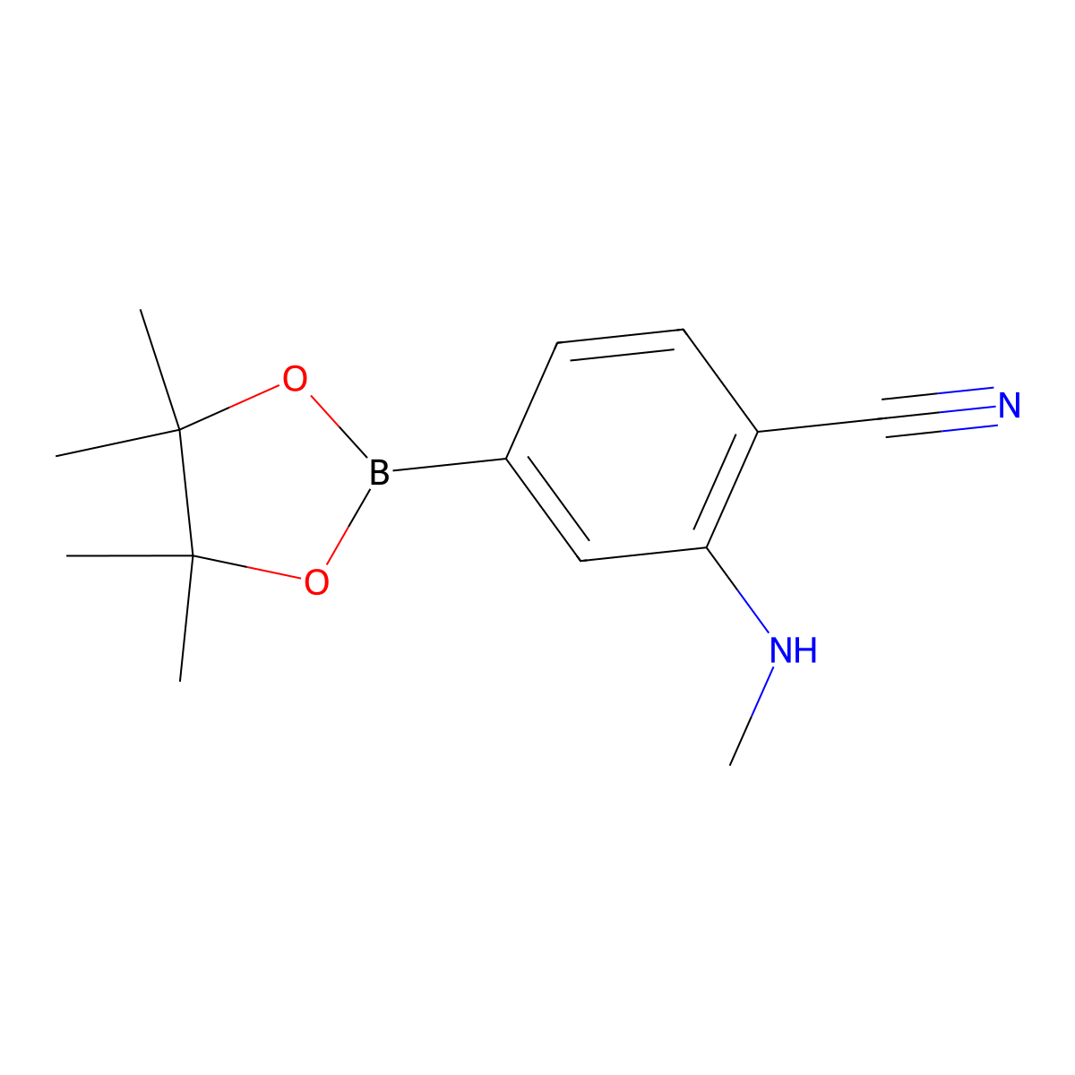 2-(Methylamino)-4-(4,4,5,5-tetramethyl-1,3,2-dioxaborolan-2-yl)-benzonitrile molecular structure, CAS 1384855-57-5