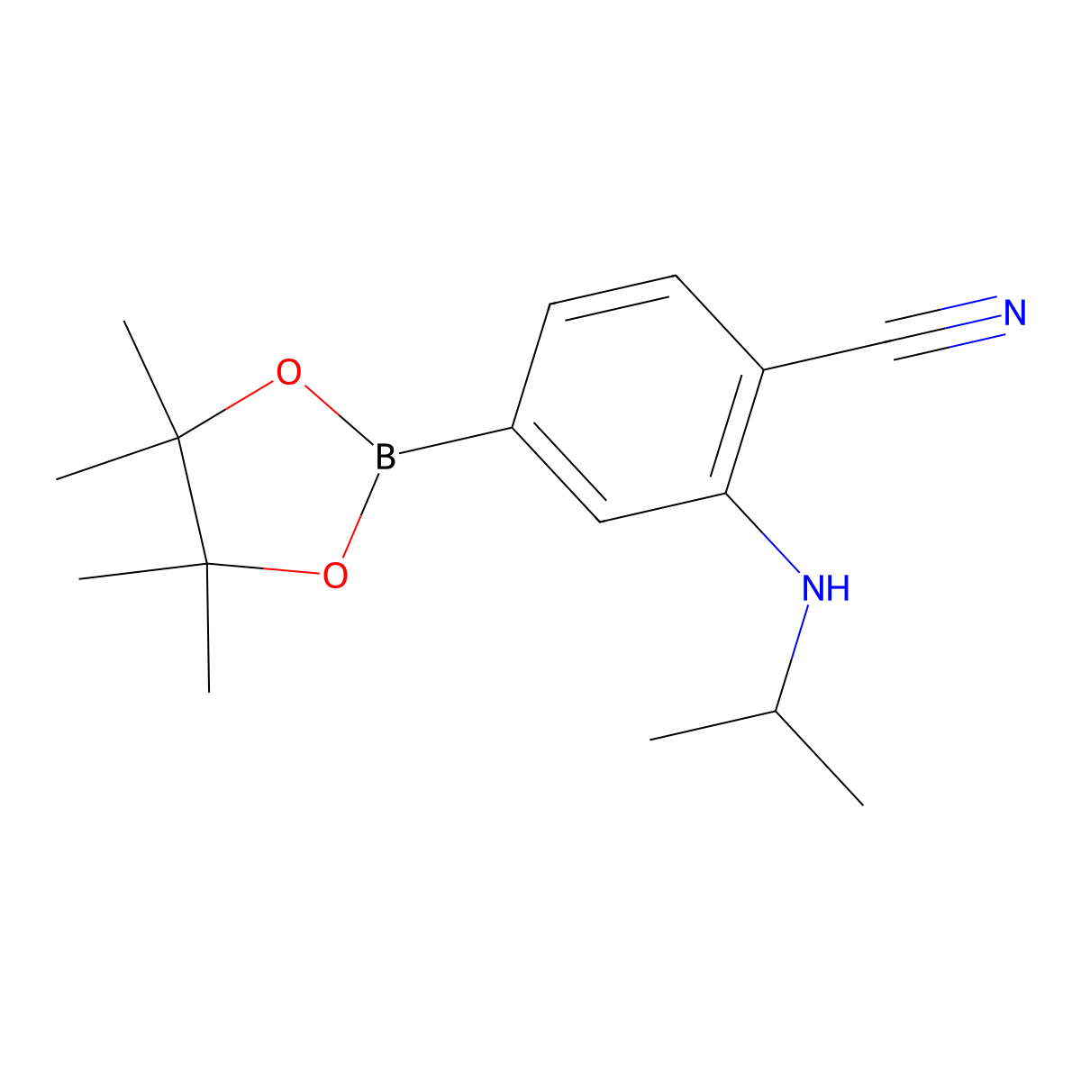 2-[(Propan-2-yl)amino]-4-(tetramethyl-1,3,2-dioxaborolan-2-yl)benzonitrile molecular structure, CAS 1384855-60-0