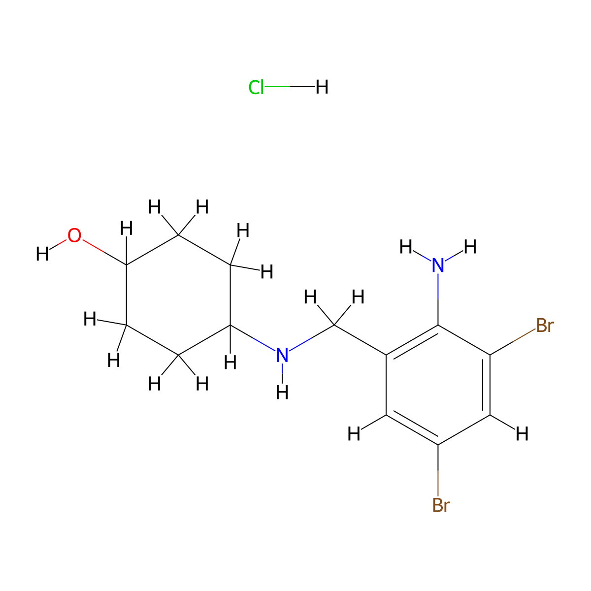 4-(((2-Amino-3,5-dibromophenyl)methyl)amino)cyclohexan-1-ol--hydrogen chloride (1/1) molecular structure, CAS 1384955-66-1