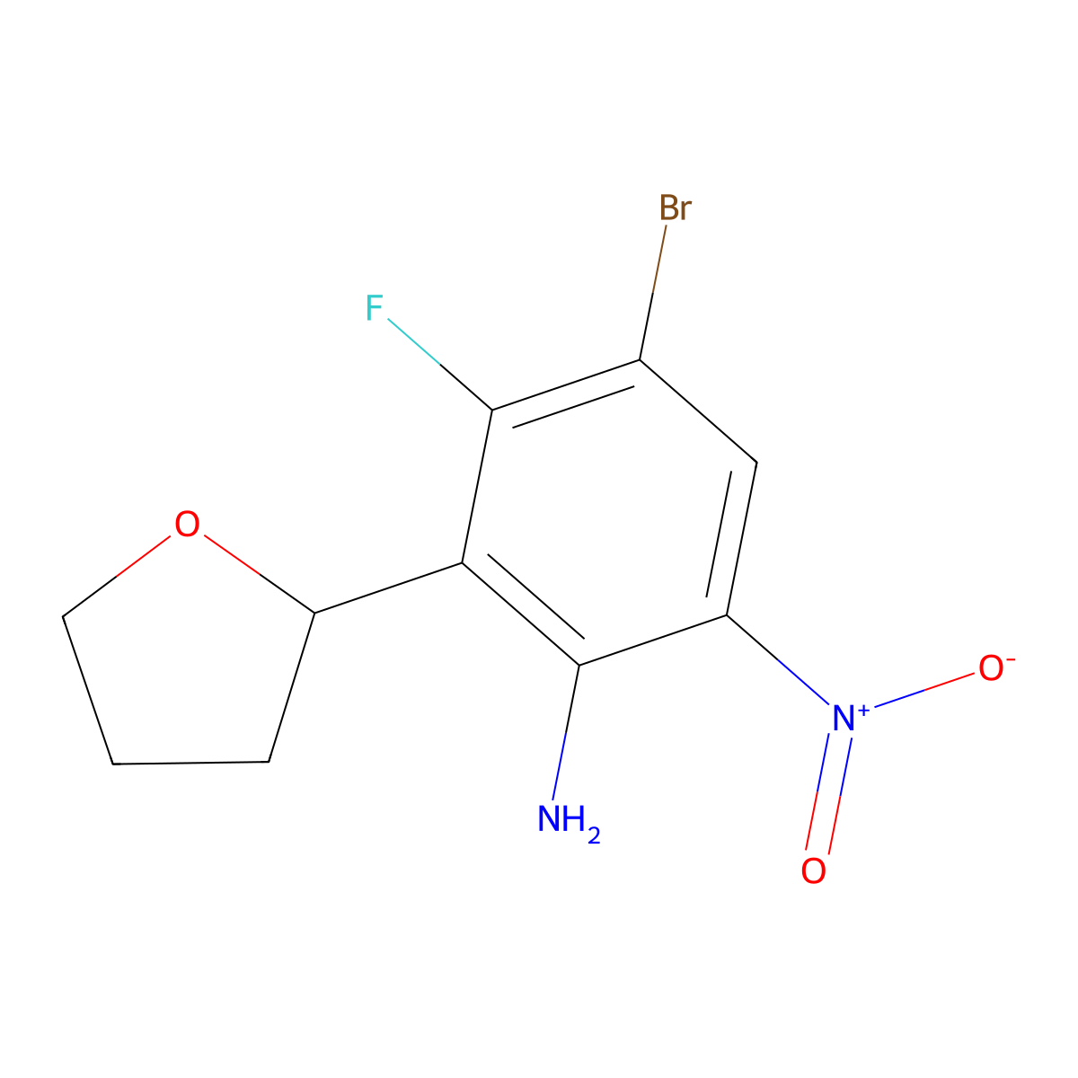 4-Bromo-3-fluoro-6-nitro-2-(tetrahydrofuran-2-yl)aniline molecular structure, CAS 1384984-27-3