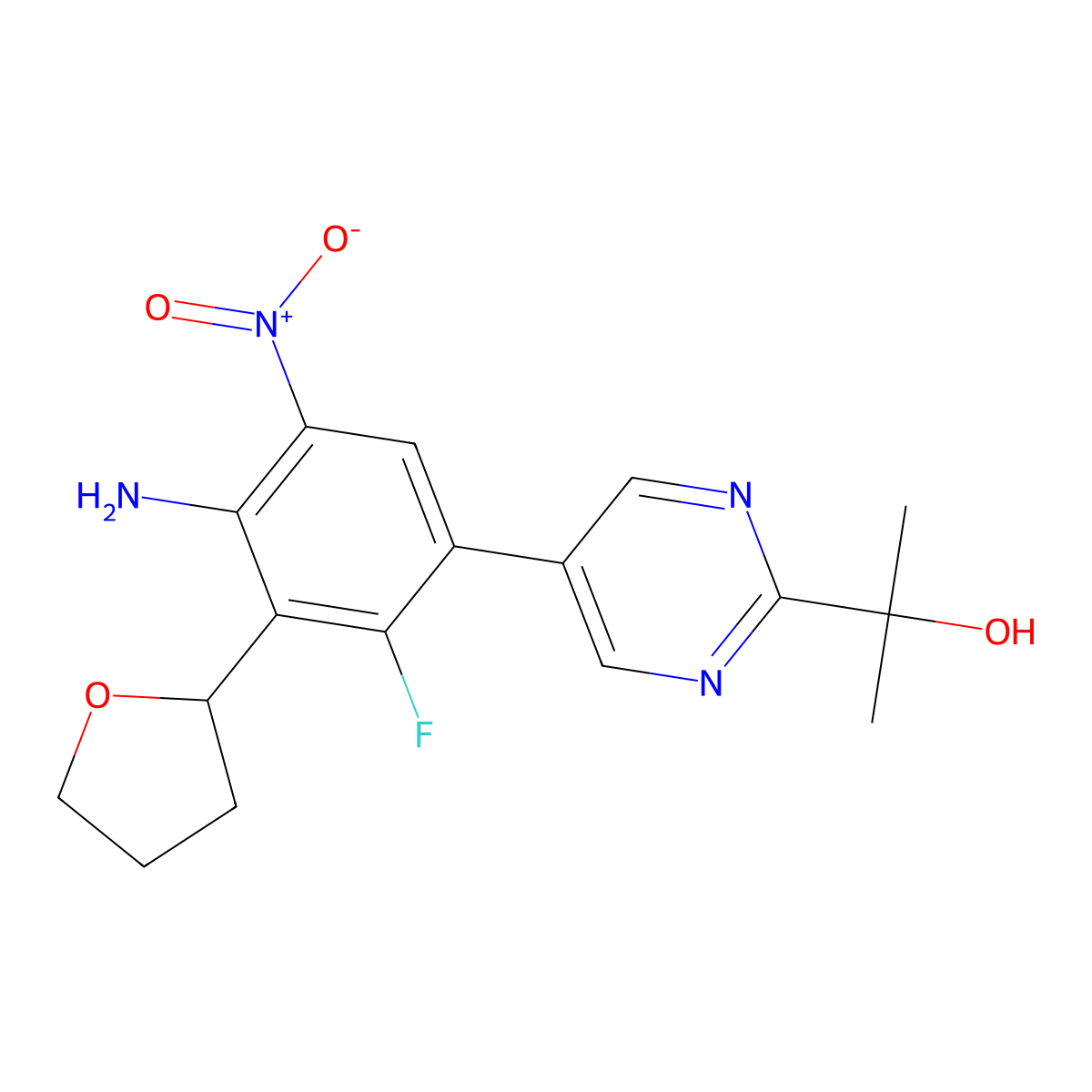 2-{5-[4-Amino-2-fluoro-5-nitro-3-(oxolan-2-yl)phenyl]pyrimidin-2-yl}propan-2-ol molecular structure, CAS 1384984-28-4