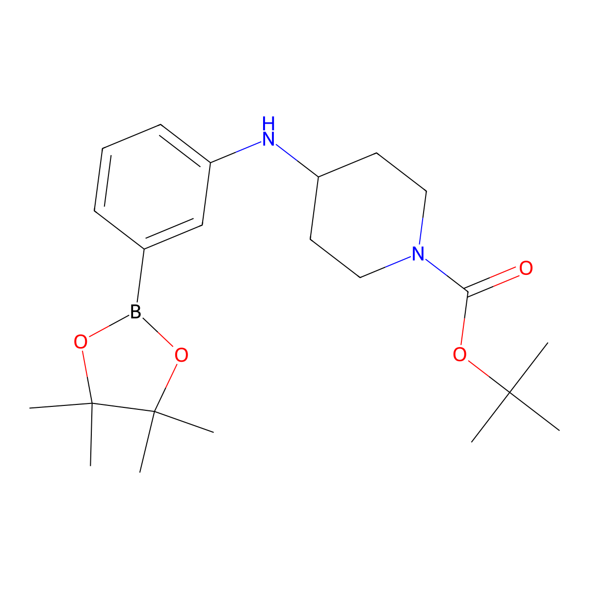 Tert-butyl 4-((3-(4,4,5,5-tetramethyl-1,3,2-dioxaborolan-2-yl)phenyl)amino)piperidine-1-carboxylate molecular structure, CAS 1385016-81-8
