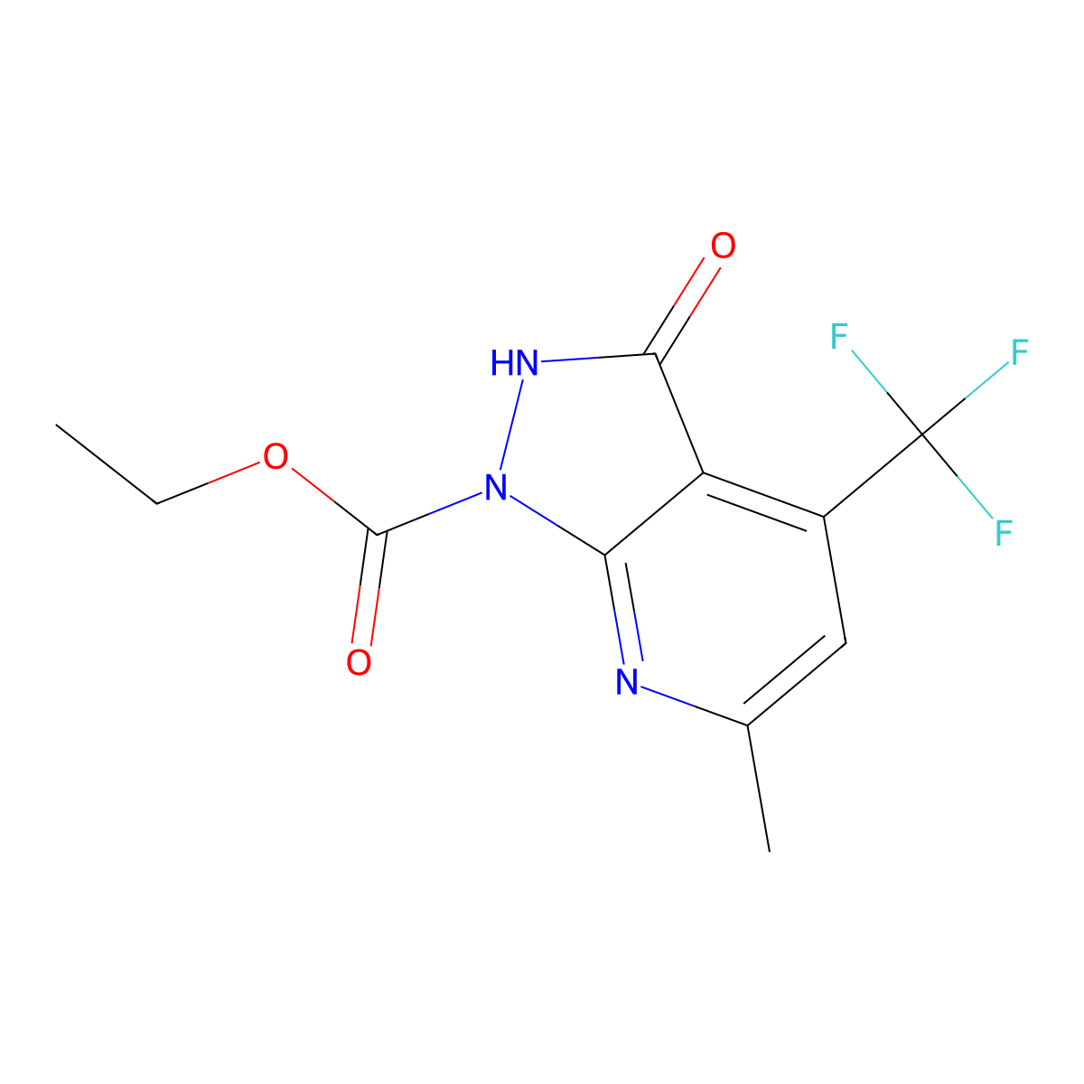 ethyl 6-methyl-3-oxo-4-(trifluoromethyl)-1H,2H,3H-pyrazolo[3,4-b]pyridine-1-carboxylate molecular structure, CAS 1385033-23-7