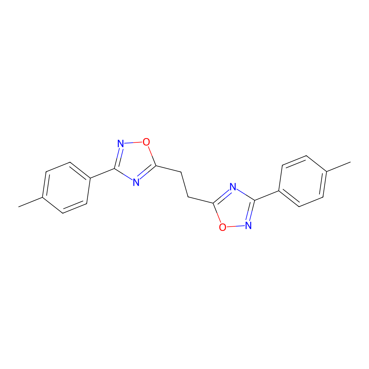 5,5'-(Ethane-1,2-diyl)bis[3-(4-methylphenyl)-1,2,4-oxadiazole] molecular structure, CAS 138528-22-0