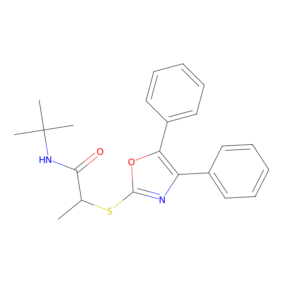 N-(tert-Butyl)-2-((4,5-diphenyloxazol-2-yl)thio)propanamide molecular structure, CAS 1385506-57-9