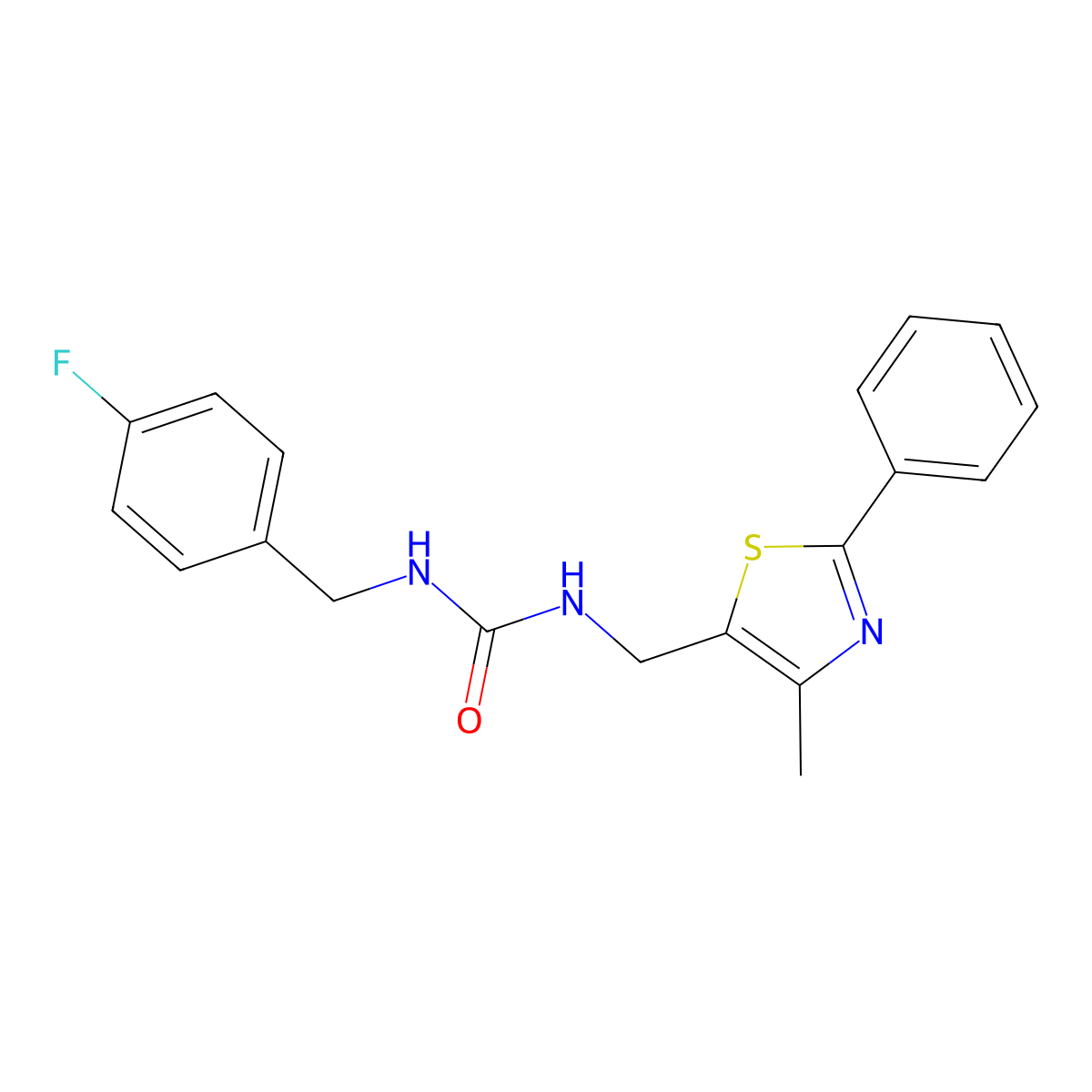 1-(4-Fluorobenzyl)-3-((4-methyl-2-phenylthiazol-5-yl)methyl)urea molecular structure, CAS 1385548-33-3