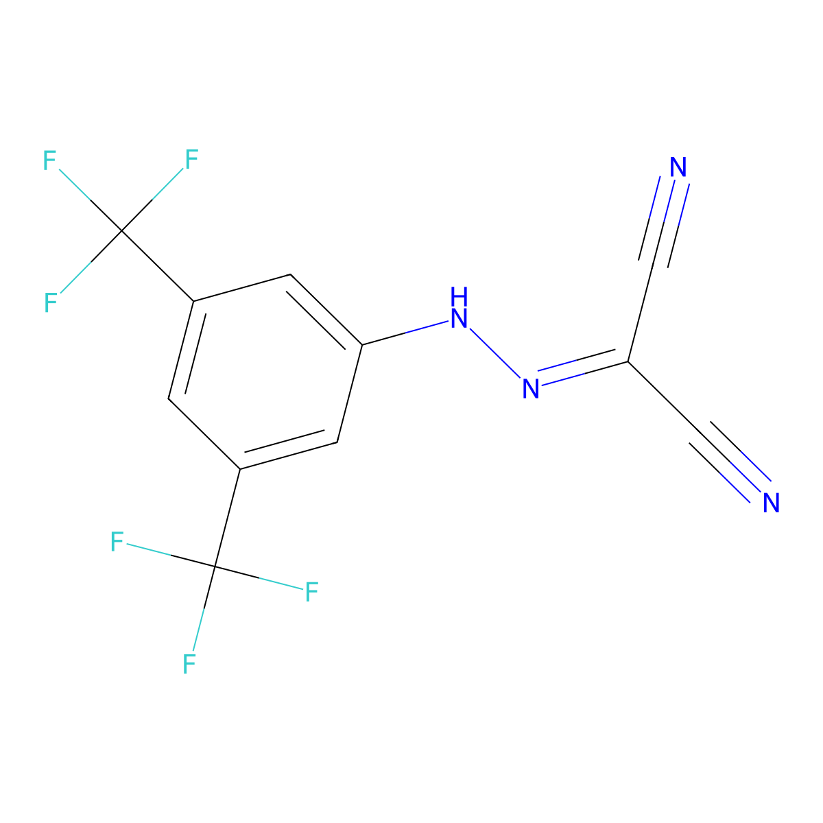 2-(2-[3,5-Bis(trifluoromethyl)phenyl]hydrazono)malononitrile molecular structure, CAS 138555-70-1
