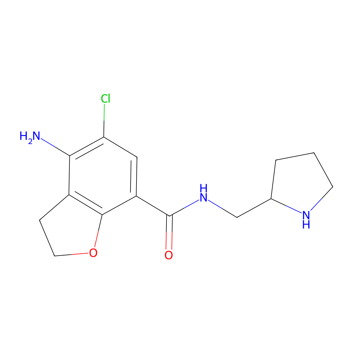 7-Benzofurancarboxamide, 4-amino-5-chloro-2,3-dihydro-N-(2-pyrrolidinylmethyl)-, (S)- molecular structure, CAS 138559-56-5