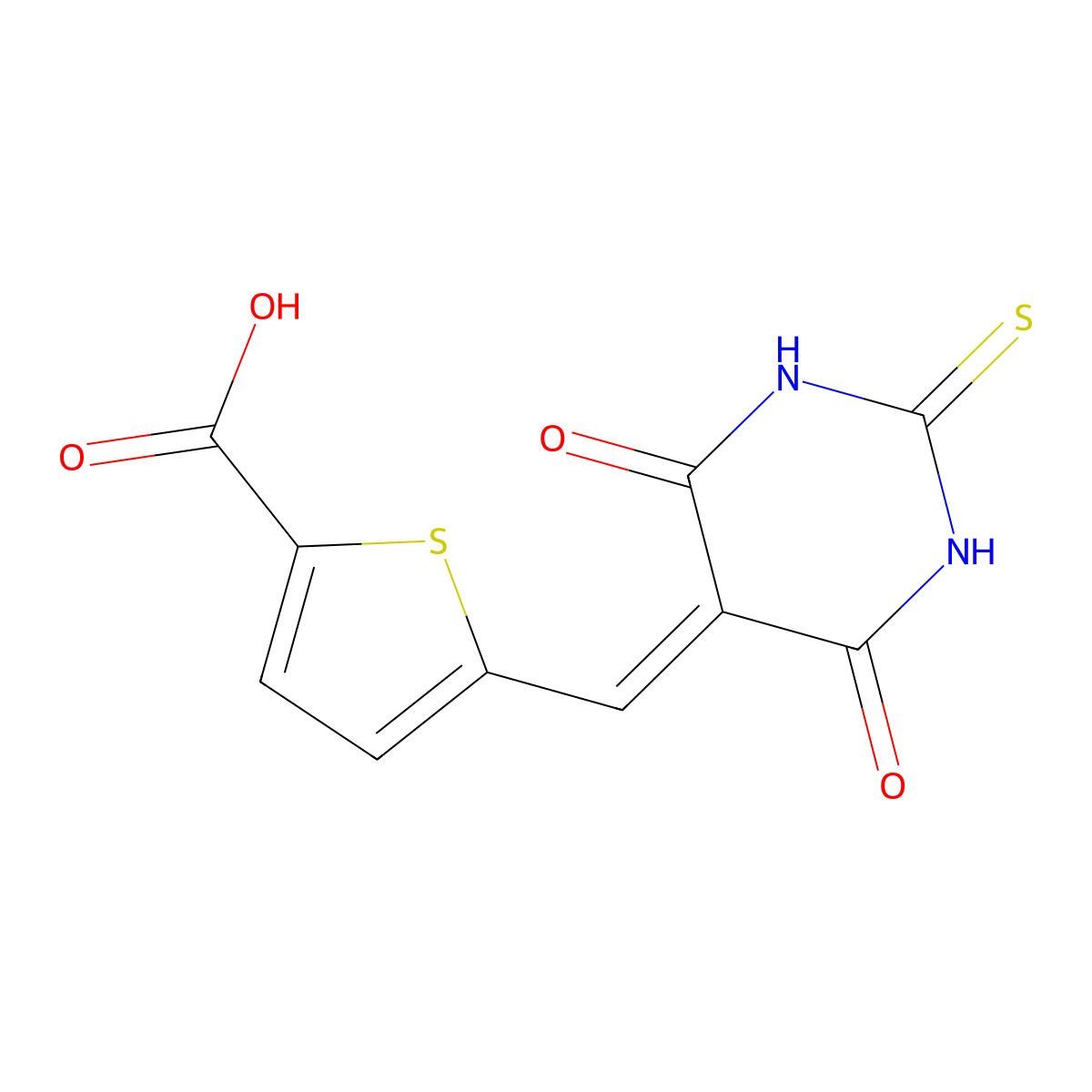 5-(4,6-Dioxo-2-thioxo-tetrahydro-pyrimidin-5-ylidenemethyl)-thiophene-2-carboxylic acid molecular structure, CAS 1385696-03-6