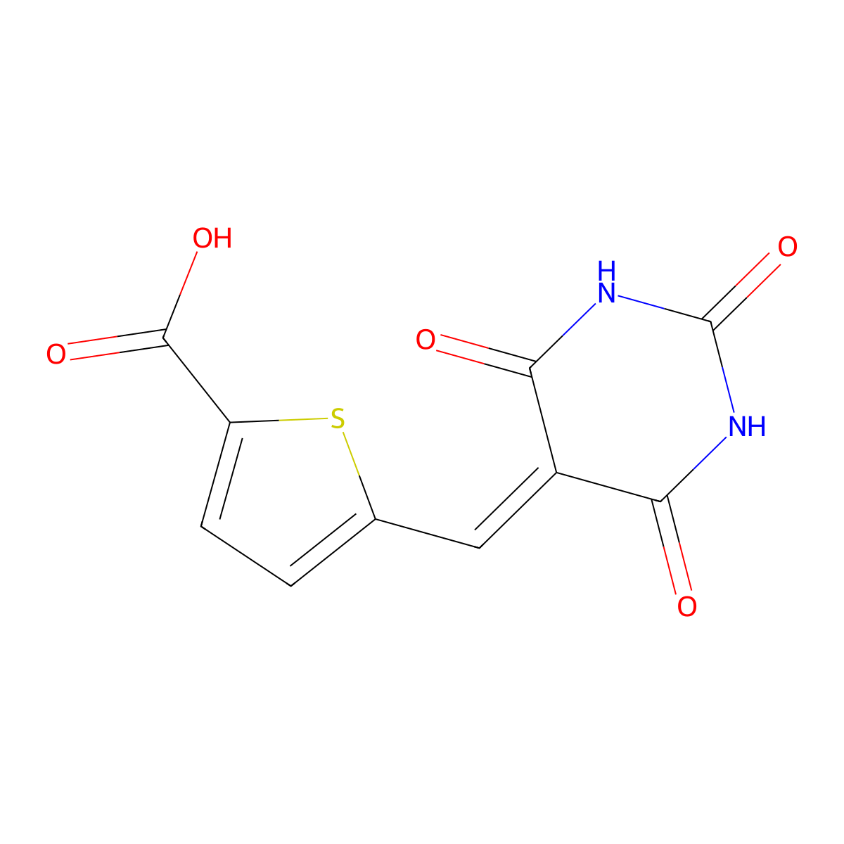 5-(2,4,6-Trioxo-tetrahydro-pyrimidin-5-ylidenemethyl)-thiophene-2-carboxylic acid molecular structure, CAS 1385696-27-4