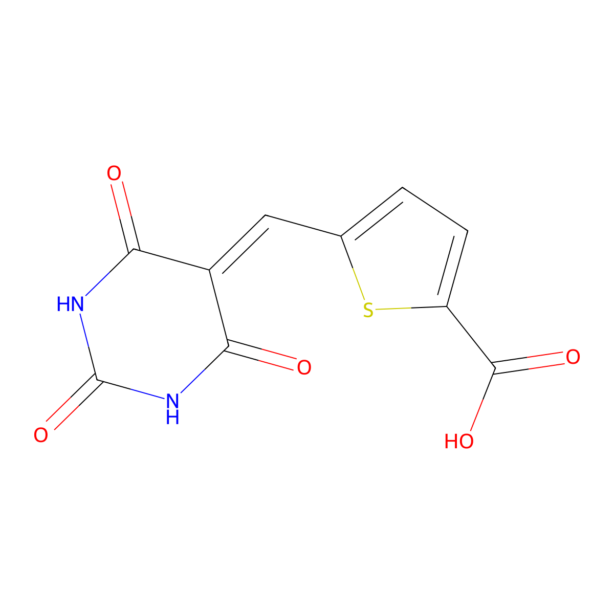 5-(2,4,6-Trioxo-tetrahydro-pyrimidin-5-ylidenemethyl)-thiophene-2-carboxylic acid molecular structure, CAS 1385696-27-4