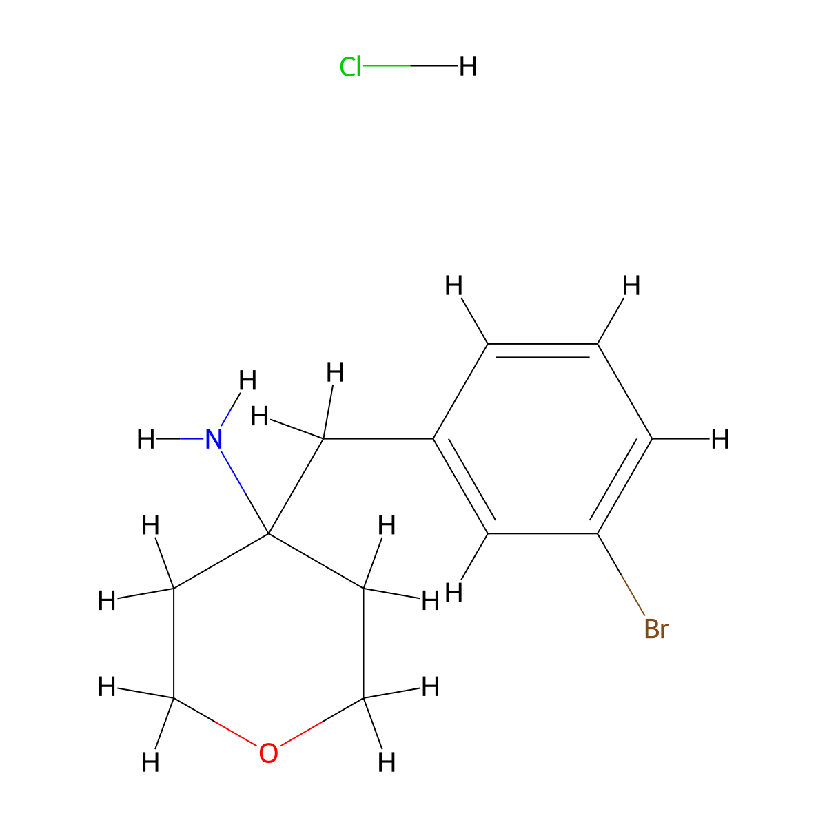 4-[(3-Bromophenyl)methyl]oxan-4-amine hydrochloride molecular structure, CAS 1385696-34-3