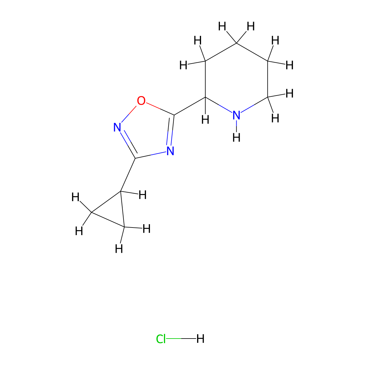 2-(3-Cyclopropyl-1,2,4-oxadiazol-5-yl)piperidine hydrochloride molecular structure, CAS 1385696-48-9