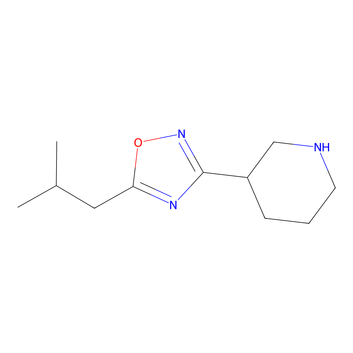 3-[5-(2-Methylpropyl)-1,2,4-oxadiazol-3-yl]piperidine molecular structure, CAS 1385696-54-7