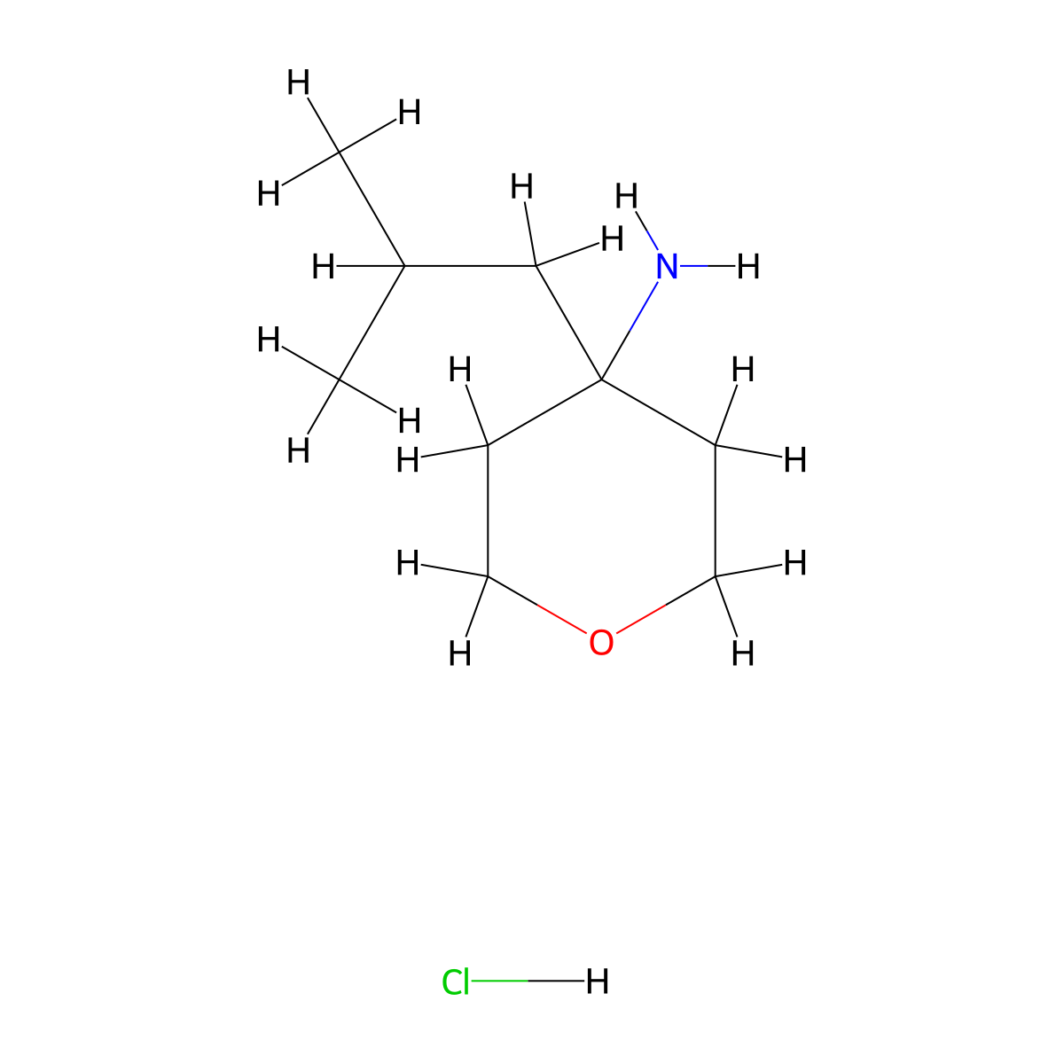 4-Isobutyltetrahydro-2H-pyran-4-amine hydrochloride molecular structure, CAS 1385696-65-0