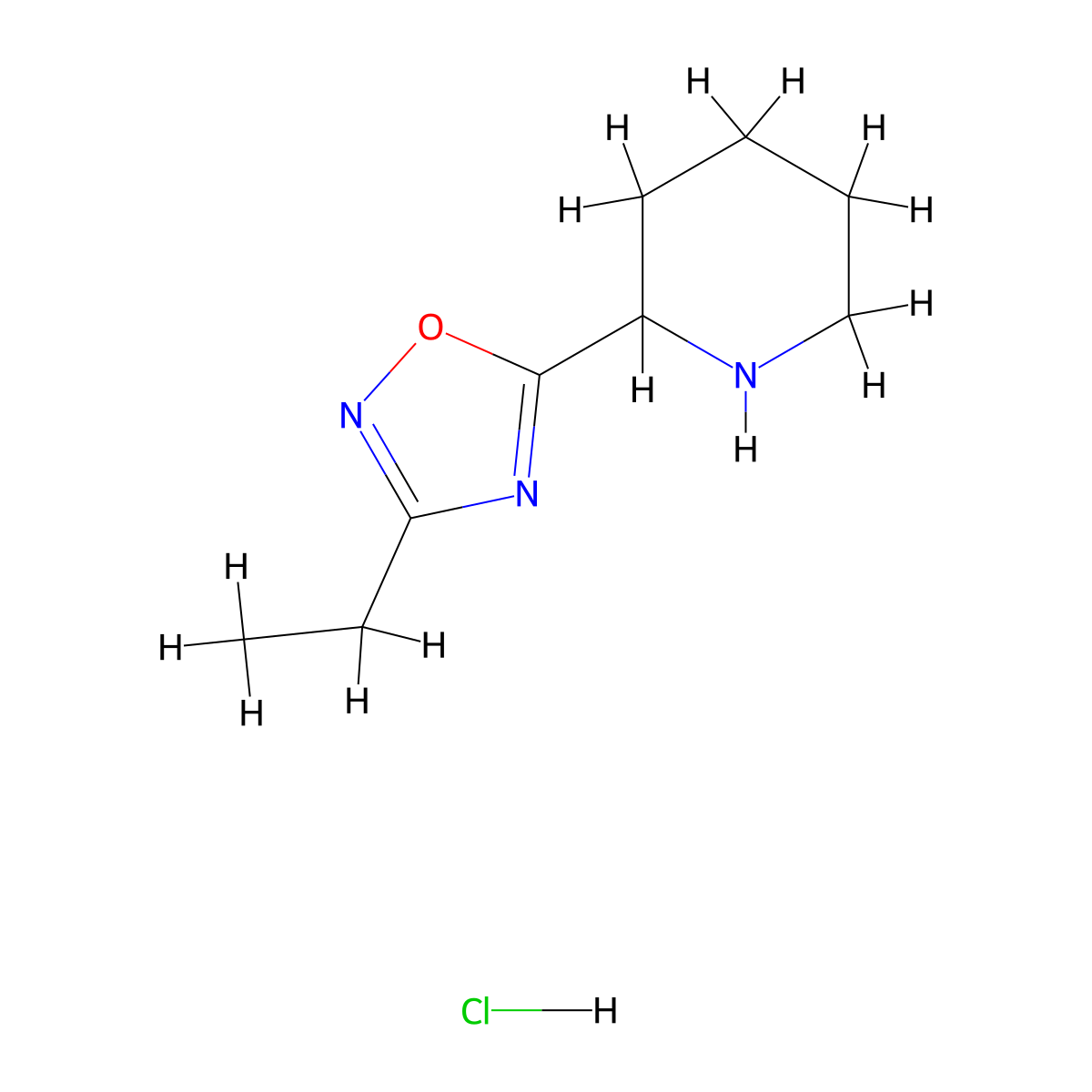 2-(3-Ethyl-1,2,4-oxadiazol-5-yl)piperidine hydrochloride molecular structure, CAS 1385696-71-8