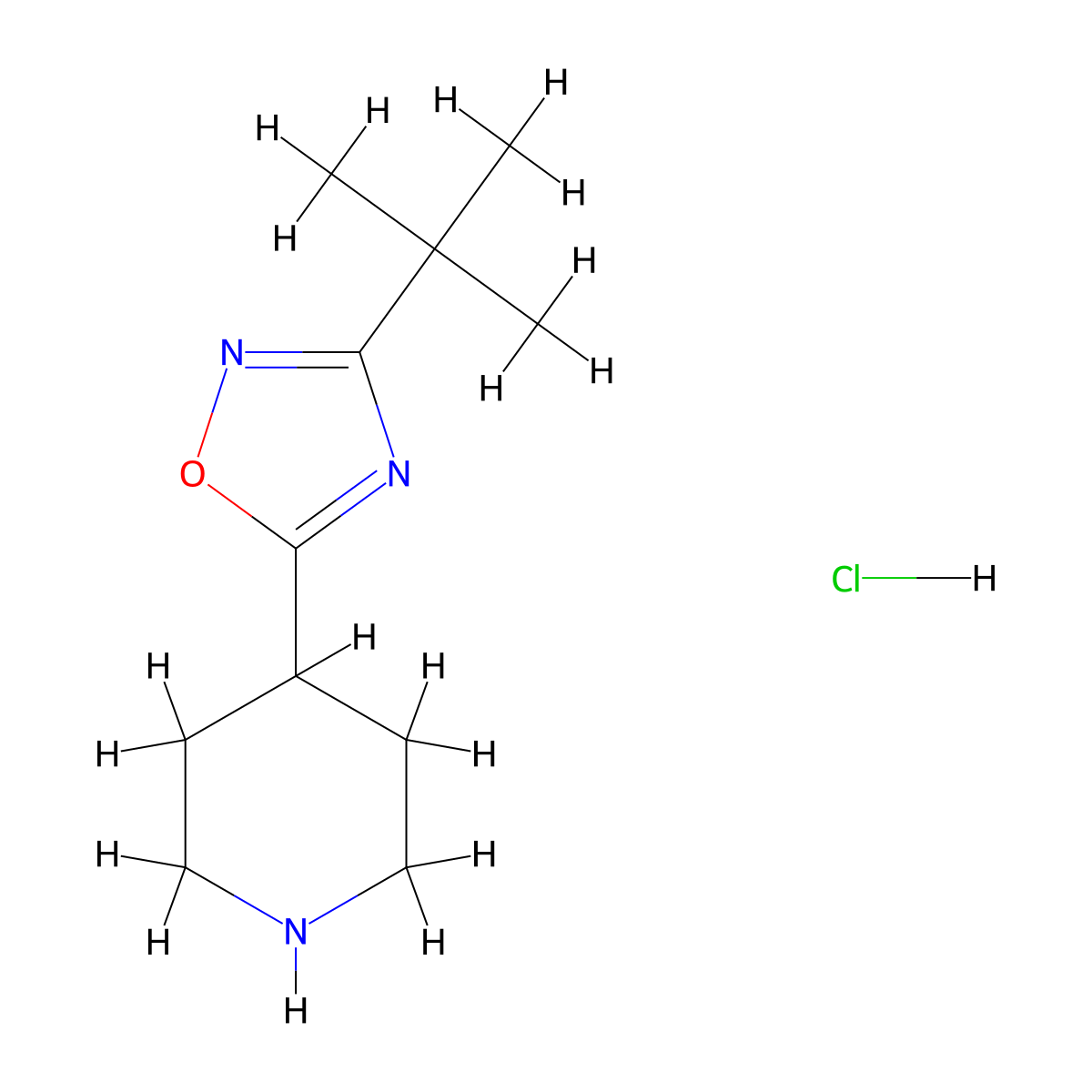 4-(3-tert-Butyl-1,2,4-oxadiazol-5-yl)piperidine hydrochloride molecular structure, CAS 1385696-78-5