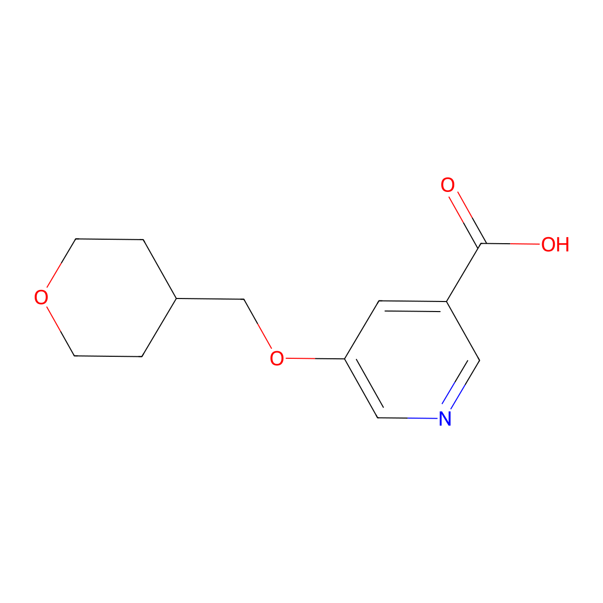 5-(Oxan-4-ylmethoxy)pyridine-3-carboxylic acid molecular structure, CAS 1385696-82-1