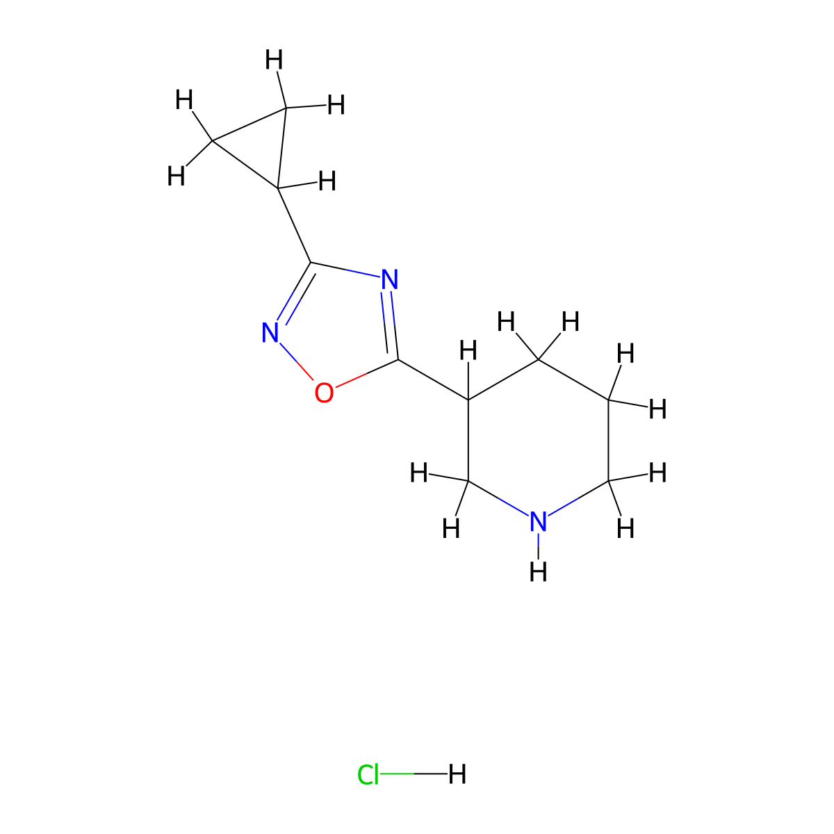 3-(3-Cyclopropyl-1,2,4-oxadiazol-5-yl)piperidine hydrochloride molecular structure, CAS 1385696-85-4