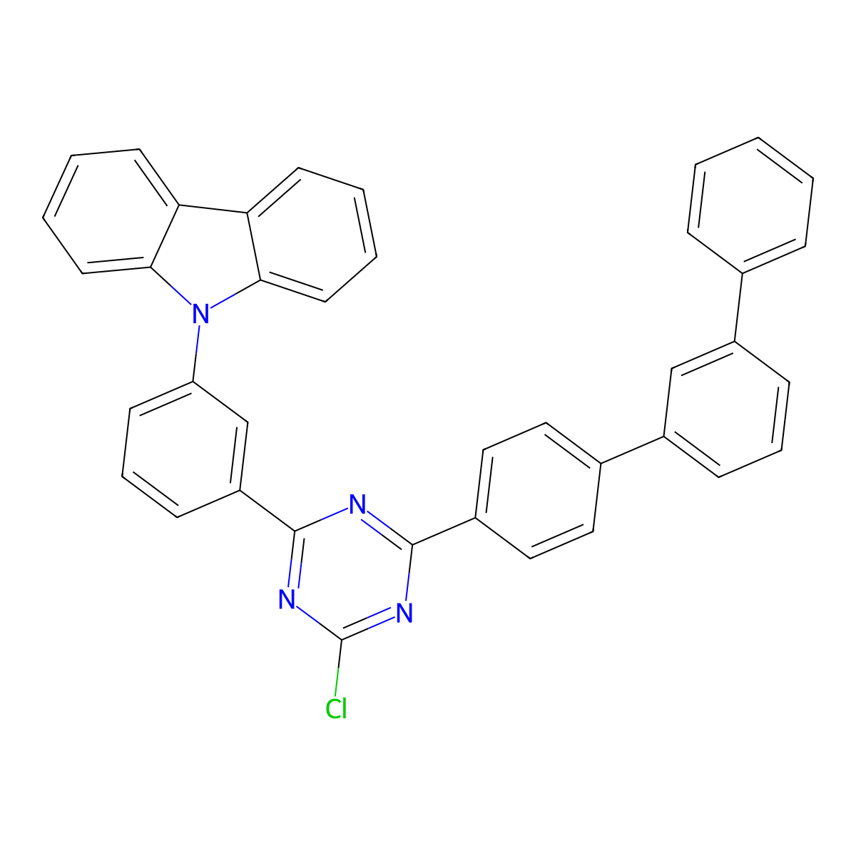 9-(3-(4-([1,1':3',1''-Terphenyl]-4-yl)-6-chloro-1,3,5-triazin-2-yl)phenyl)-9H-carbazole molecular structure, CAS 1385826-95-8