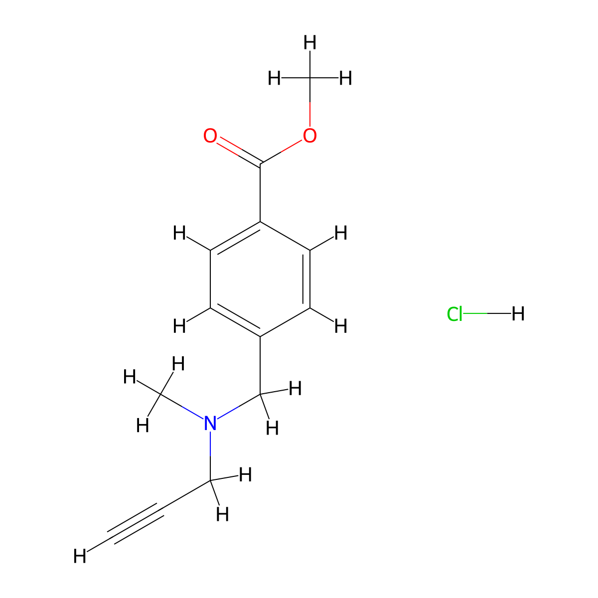 Methyl 4-{[methyl(prop-2-yn-1-yl)amino]methyl}benzoate hydrochloride molecular structure, CAS 138591-50-1