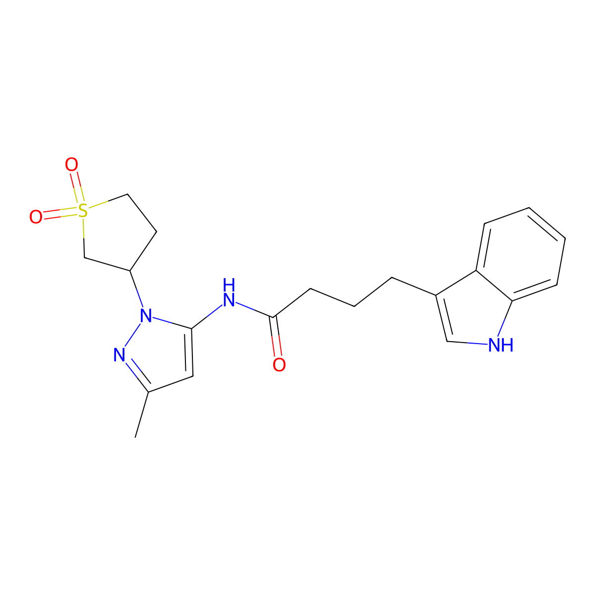 N-[1-(1,1-dioxidotetrahydrothiophen-3-yl)-3-methyl-1H-pyrazol-5-yl]-4-(1H-indol-3-yl)butanamide molecular structure, CAS 1385921-92-5
