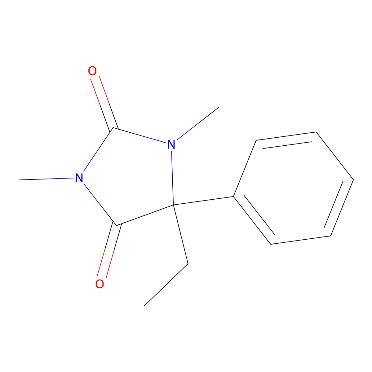 5-Ethyl-1,3-dimethyl-5-phenylimidazolidine-2,4-dione molecular structure, CAS 13861-98-8