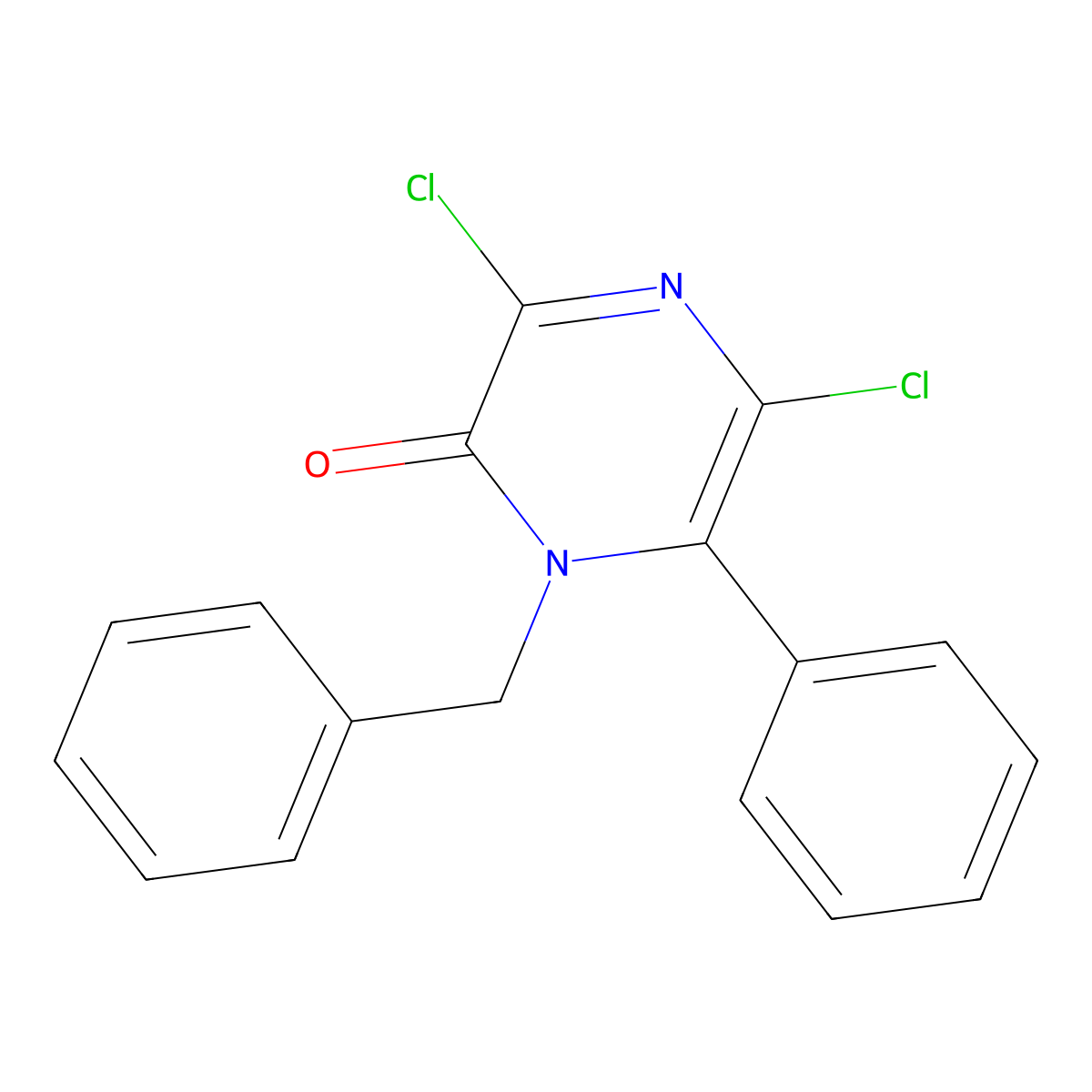 2(1H)-Pyrazinone, 3,5-dichloro-6-phenyl-1-(phenylmethyl)- molecular structure, CAS 138610-71-6