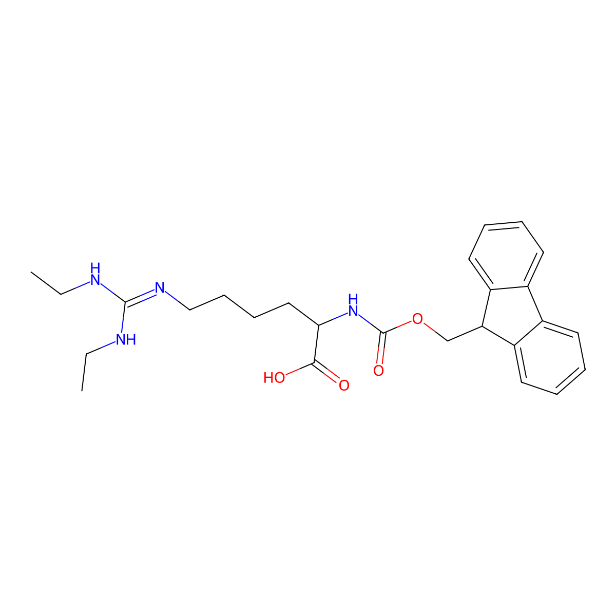 (R)-2-((((9H-Fluoren-9-yl)methoxy)carbonyl)amino)-6-((bis(ethylamino)methylene)amino)hexanoic acid molecular structure, CAS 1386327-10-1