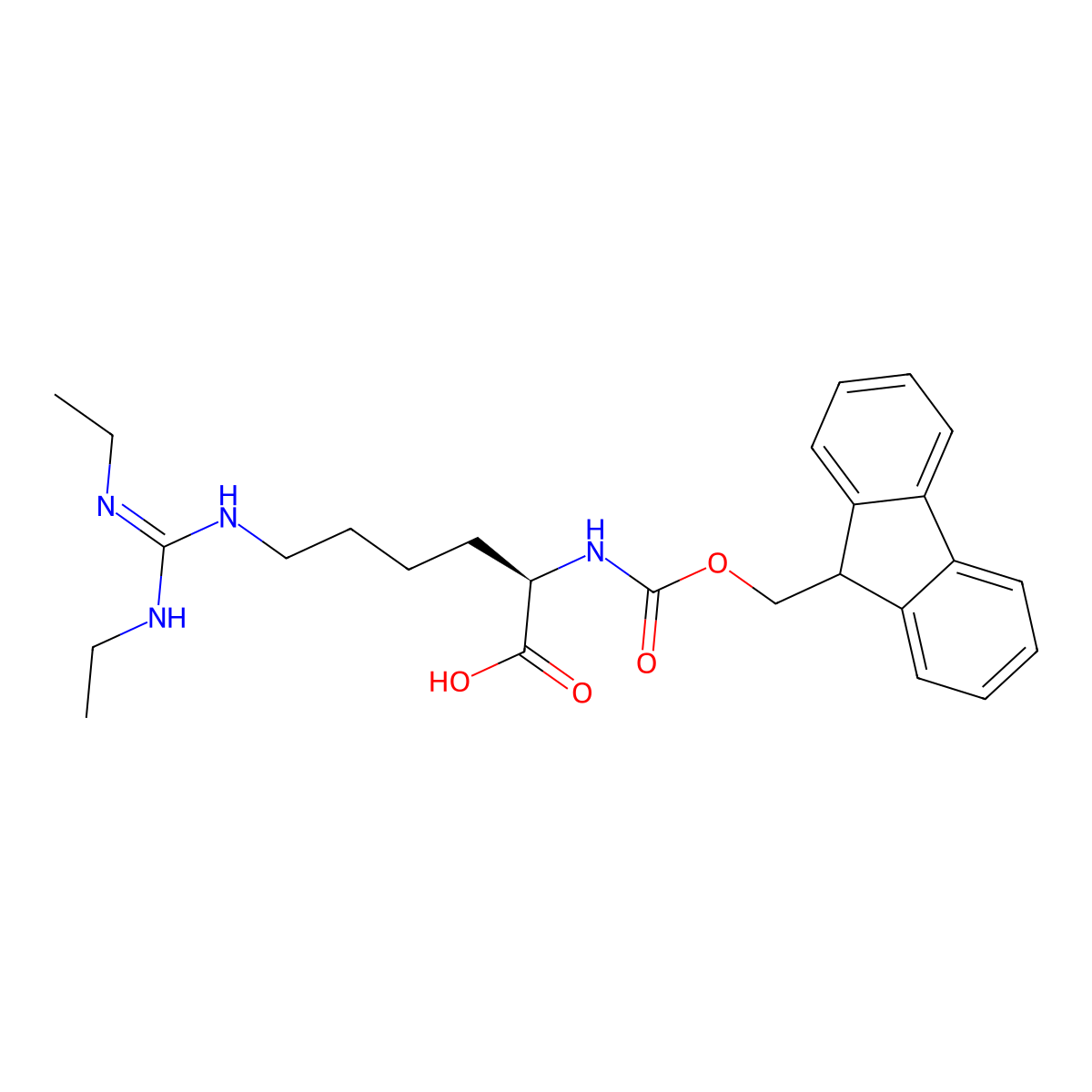 (R)-2-((((9H-Fluoren-9-yl)methoxy)carbonyl)amino)-6-((bis(ethylamino)methylene)amino)hexanoic acid molecular structure, CAS 1386327-10-1
