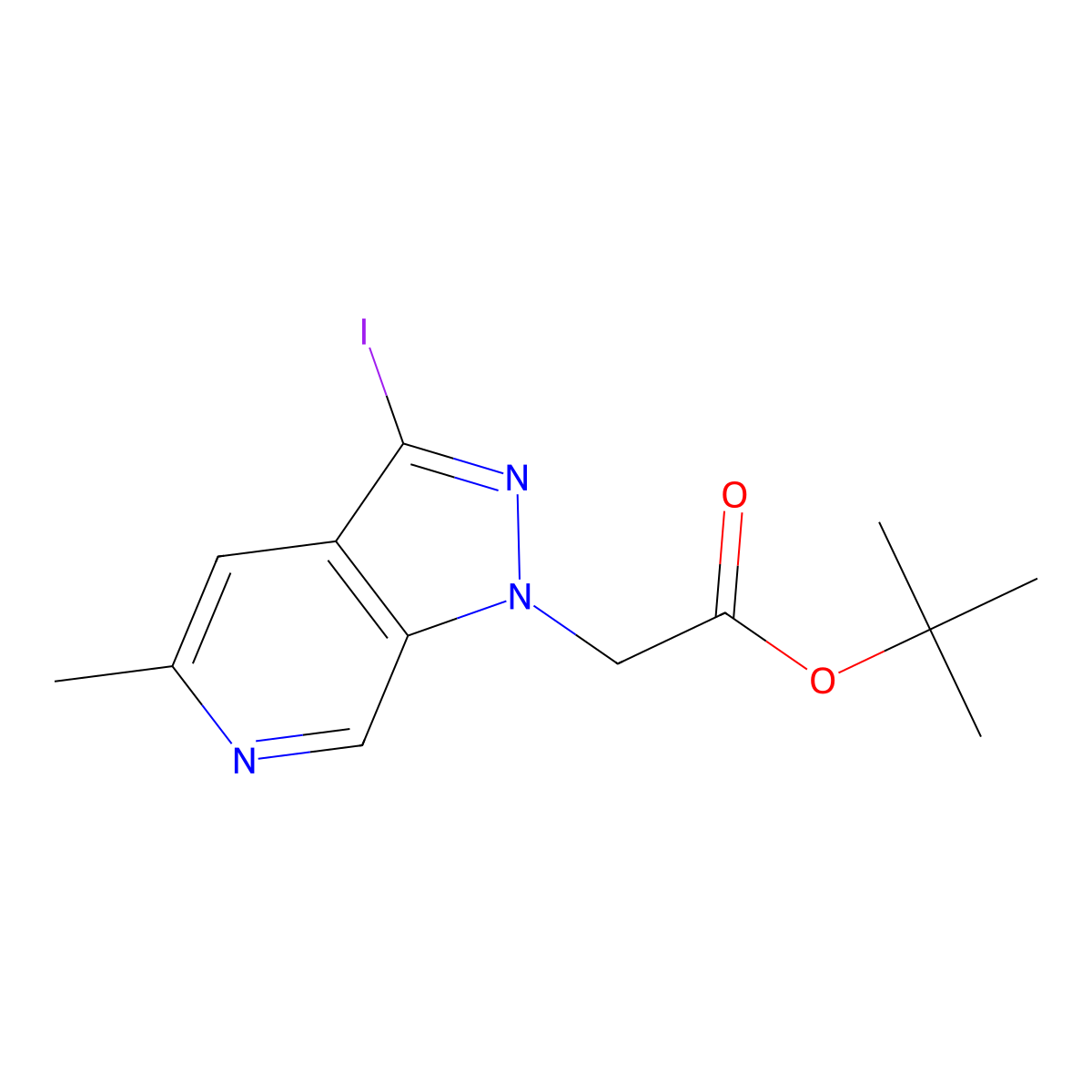Tert-butyl 2-(3-iodo-5-methyl-1H-pyrazolo[3,4-c]pyridin-1-yl)acetate molecular structure, CAS 1386457-83-5