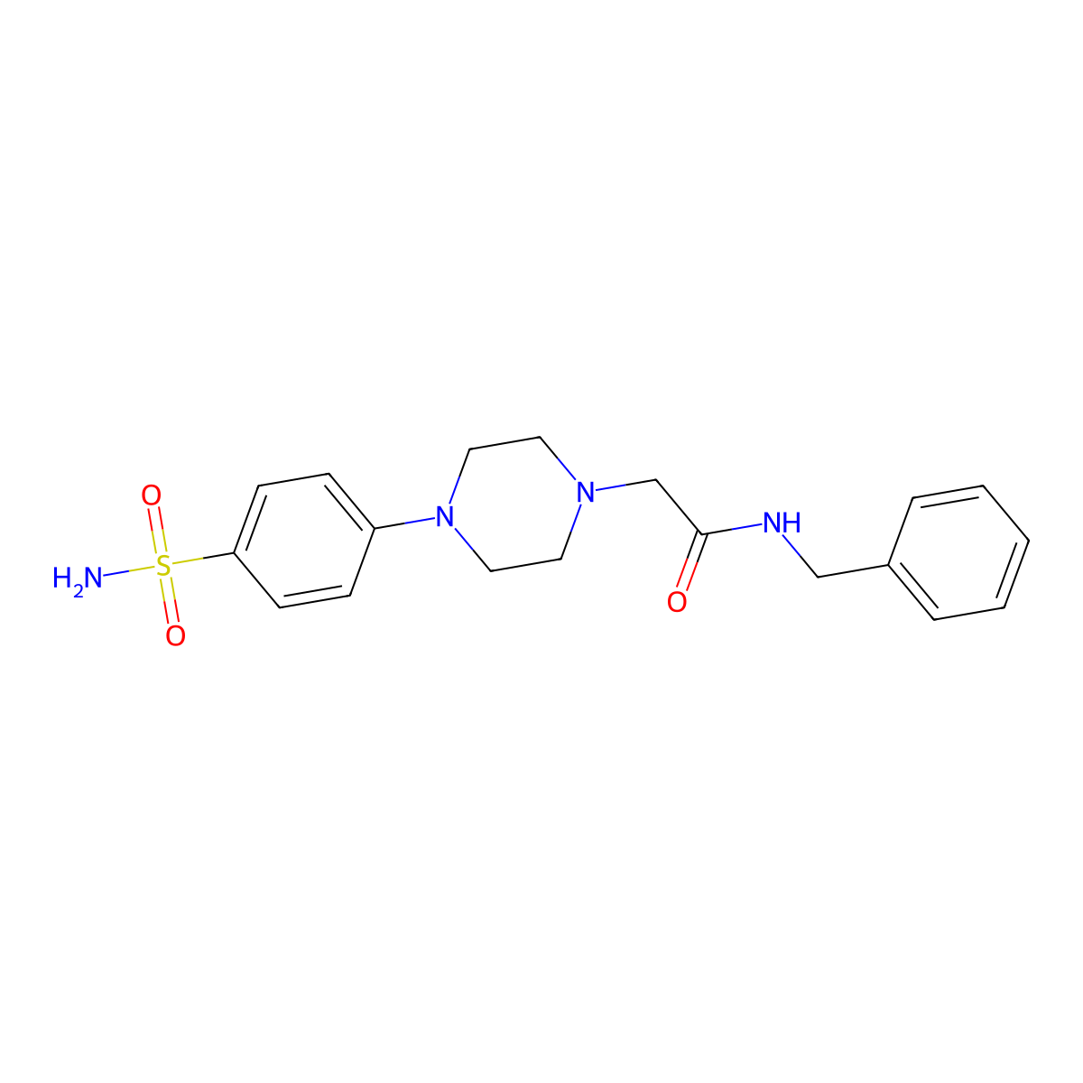 N-benzyl-2-[4-(4-sulfamoylphenyl)piperazin-1-yl]acetamide molecular structure, CAS 1386527-57-6