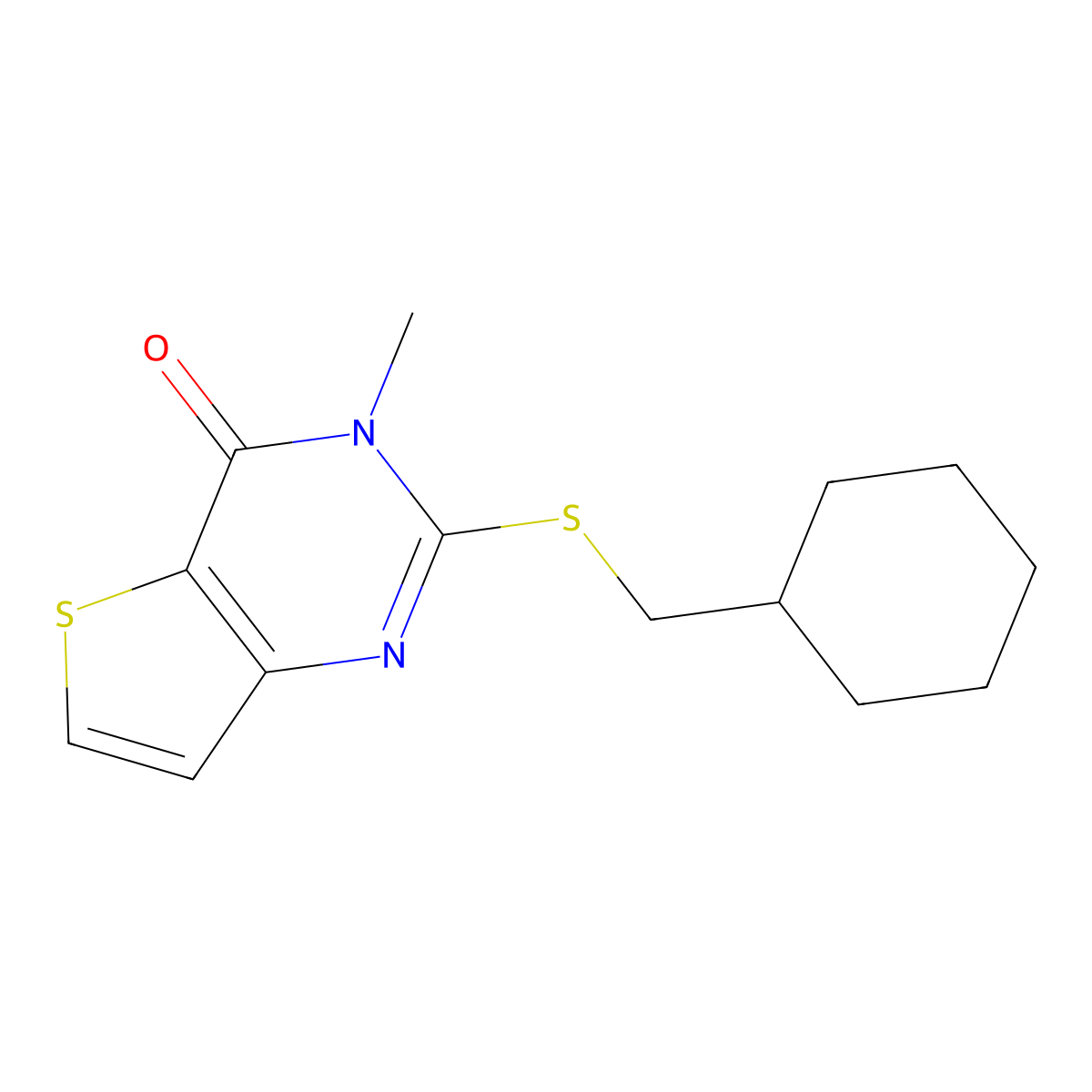 2-[(cyclohexylmethyl)sulfanyl]-3-methyl-3H,4H-thieno[3,2-d]pyrimidin-4-one molecular structure, CAS 1386731-17-4