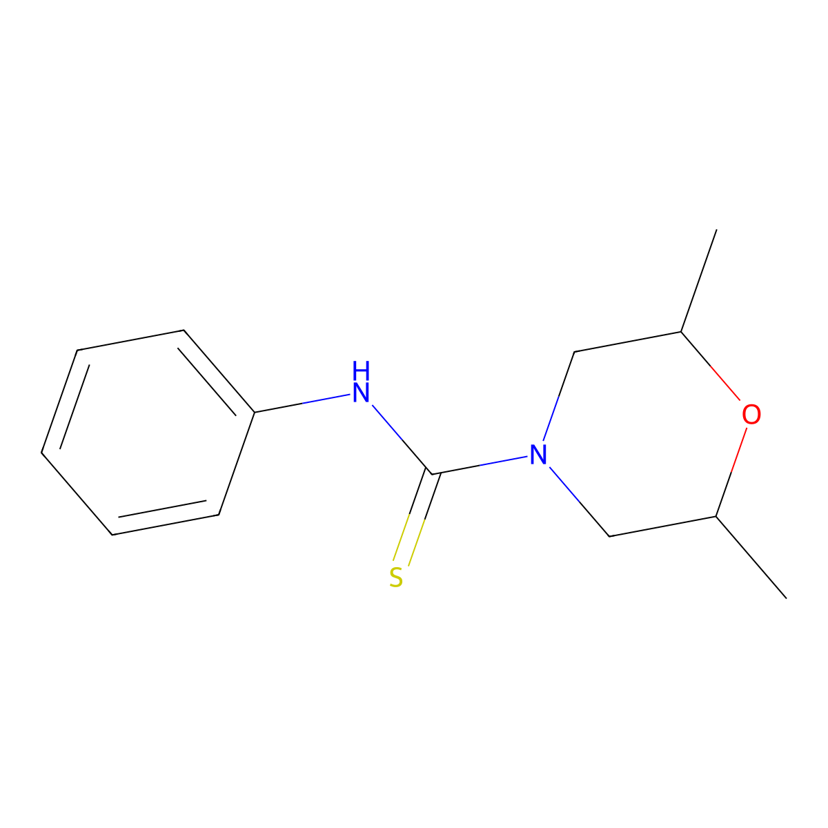 4-Morpholinecarbothioamide, 2,6-dimethyl-N-phenyl- molecular structure, CAS 138689-33-5
