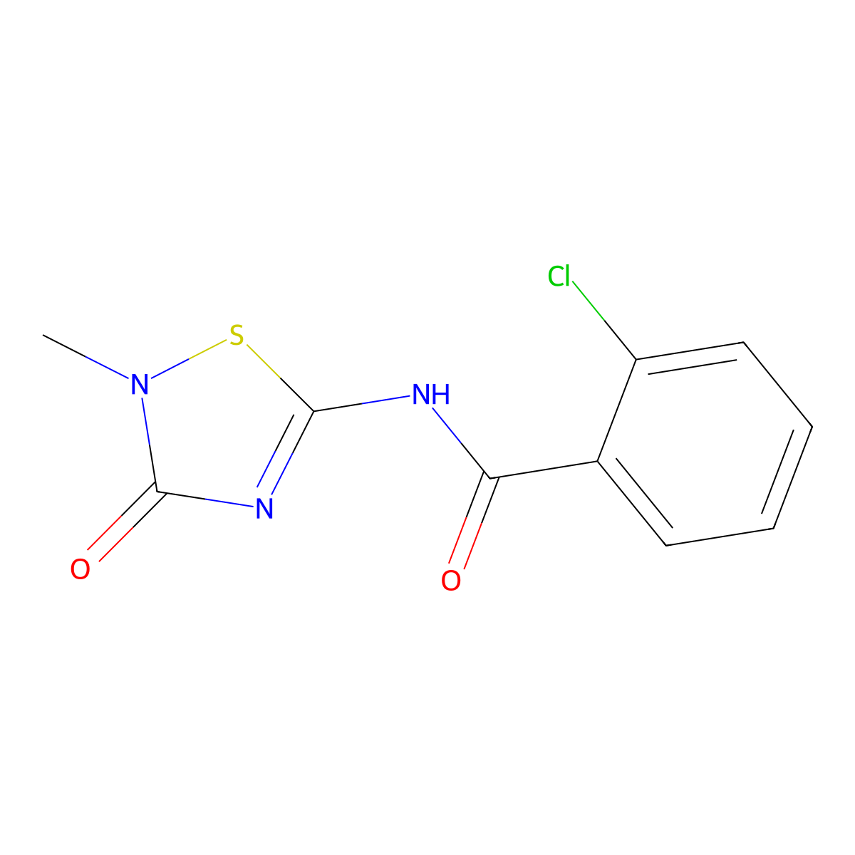 2-chloro-N-(2-methyl-3-oxo-2,3-dihydro-1,2,4-thiadiazol-5-yl)benzenecarboxamide molecular structure, CAS 138712-79-5