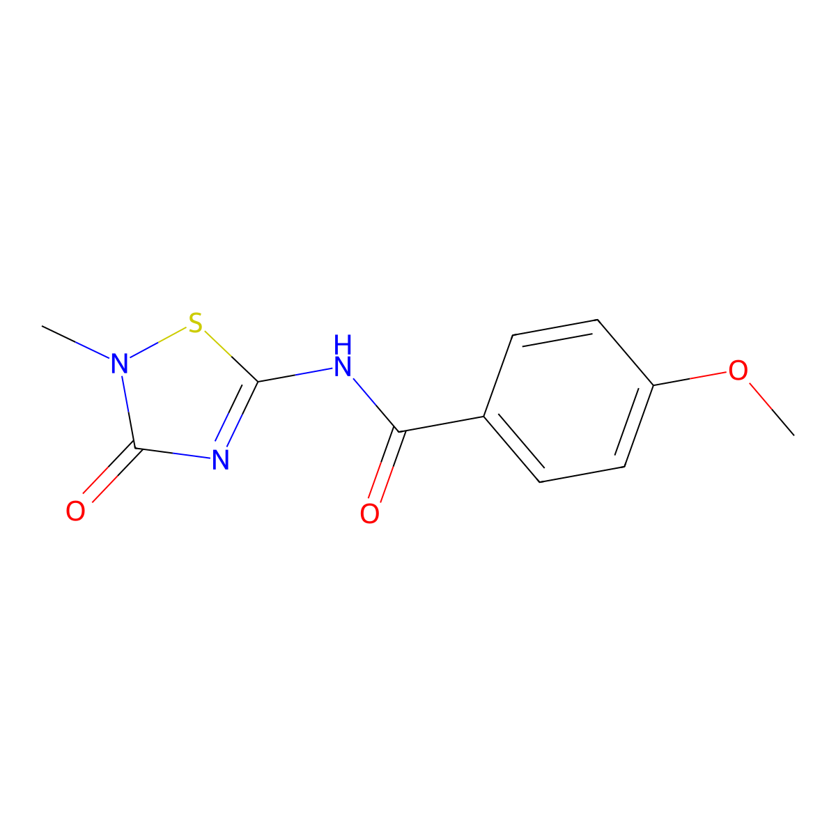 4-methoxy-N-(2-methyl-3-oxo-1,2,4-thiadiazol-5-yl)benzamide molecular structure, CAS 138712-82-0