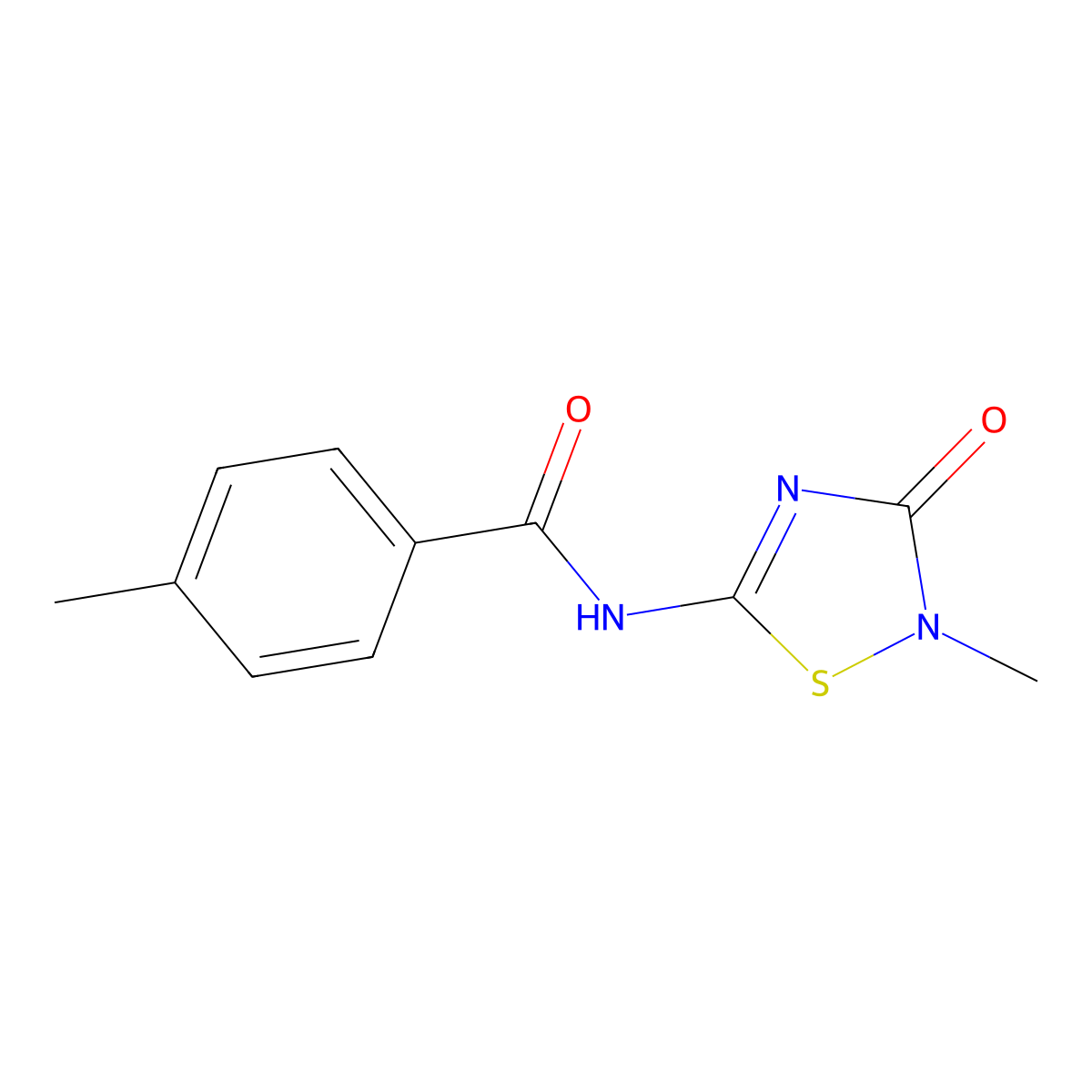 4-methyl-N-(2-methyl-3-oxo-2,3-dihydro-1,2,4-thiadiazol-5-yl)benzenecarboxamide molecular structure, CAS 138712-83-1