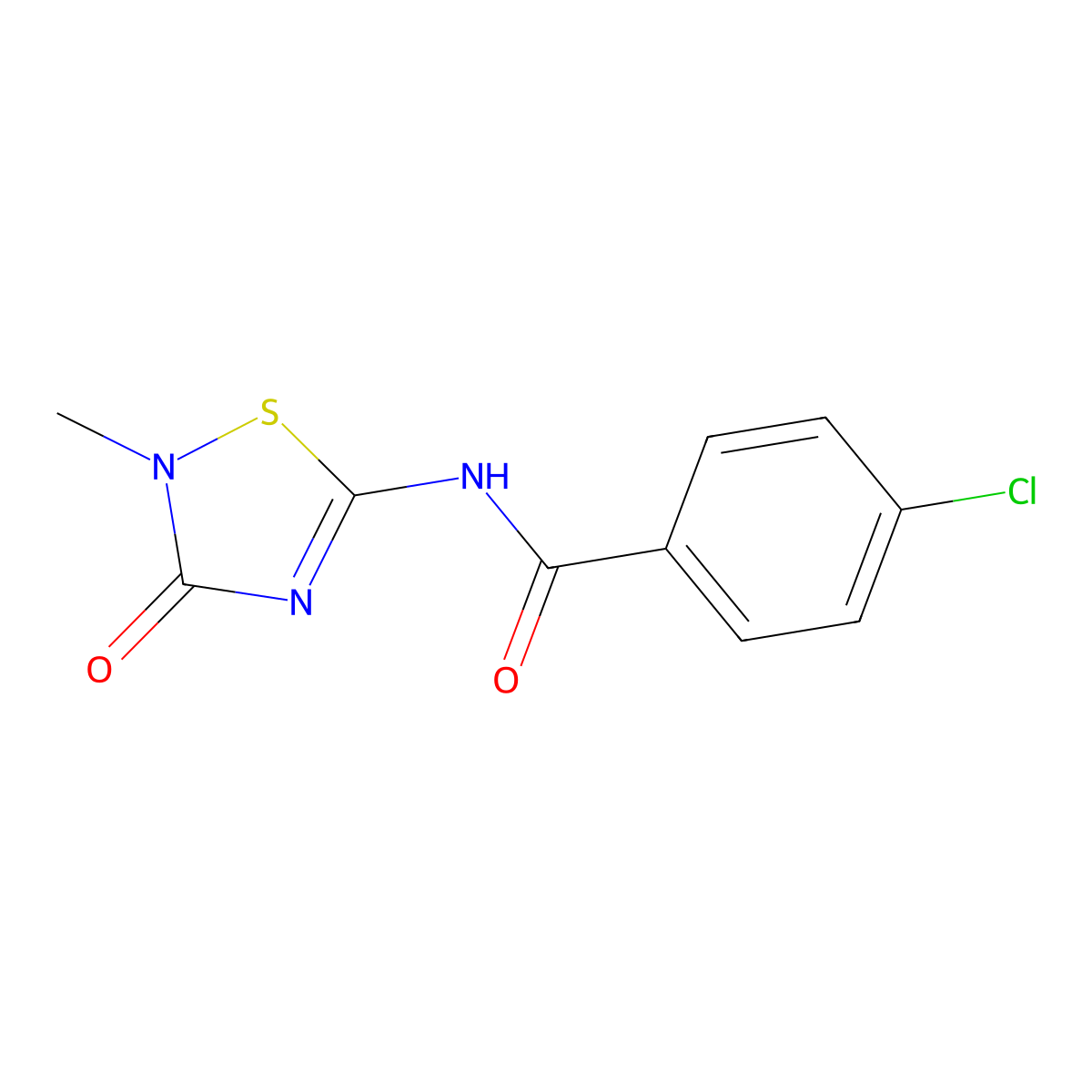 4-chloro-N-(2-methyl-3-oxo-2,3-dihydro-1,2,4-thiadiazol-5-yl)benzenecarboxamide molecular structure, CAS 138712-84-2