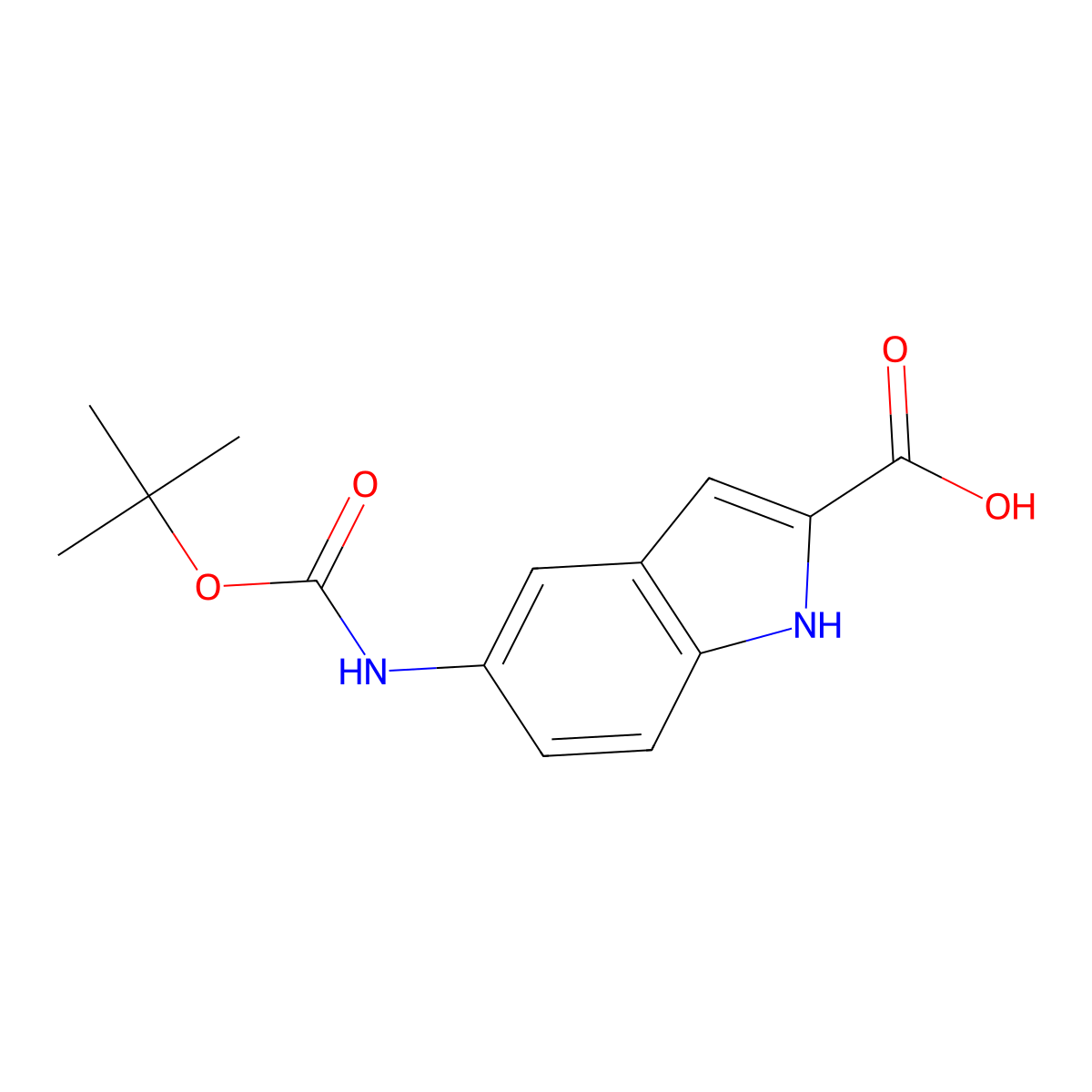 5-(((tert-butoxy)carbonyl)amino)-1H-indole-2-carboxylic acid molecular structure, CAS 138730-81-1