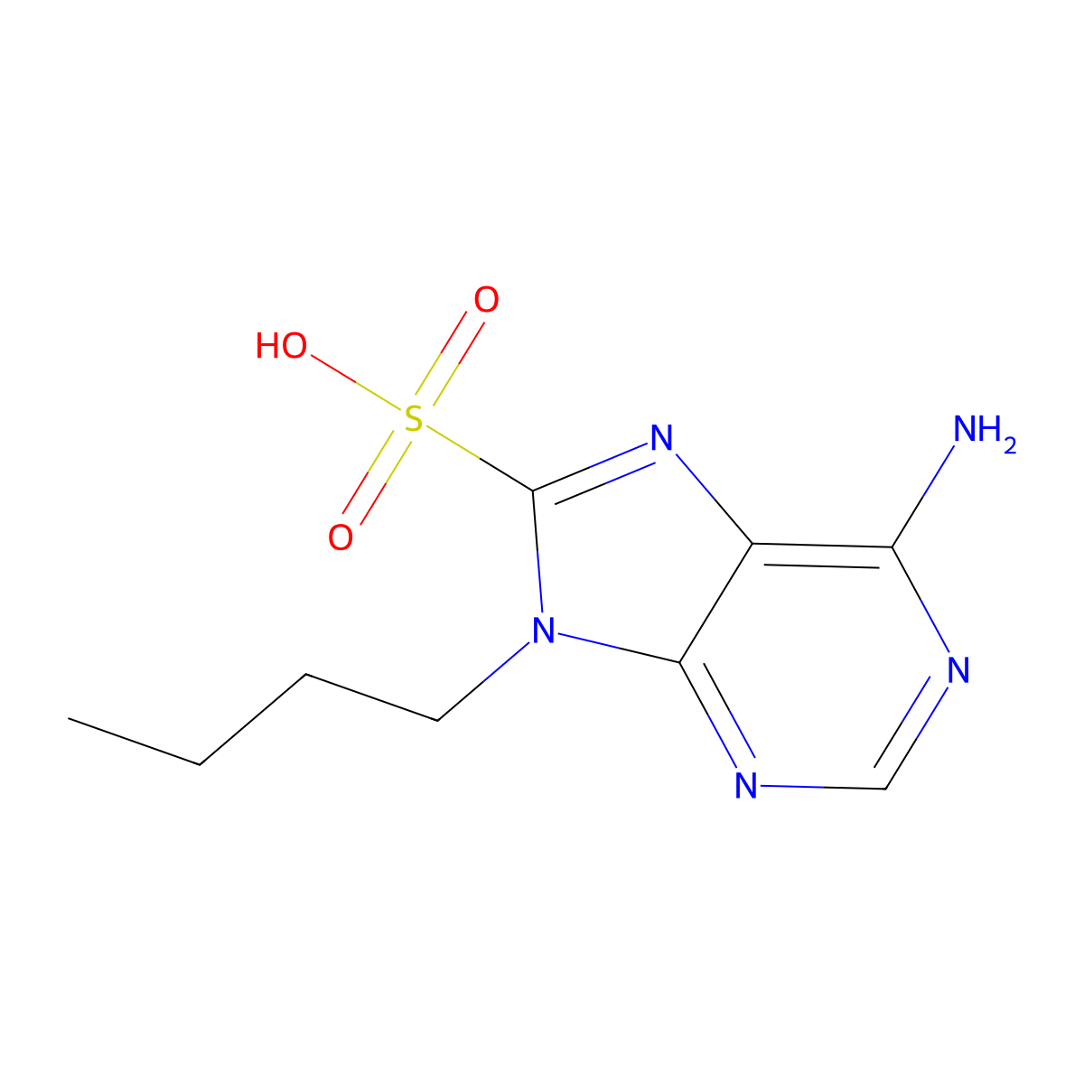 6-amino-9-butyl-9H-purine-8-sulfonic acid molecular structure, CAS 1387557-30-3